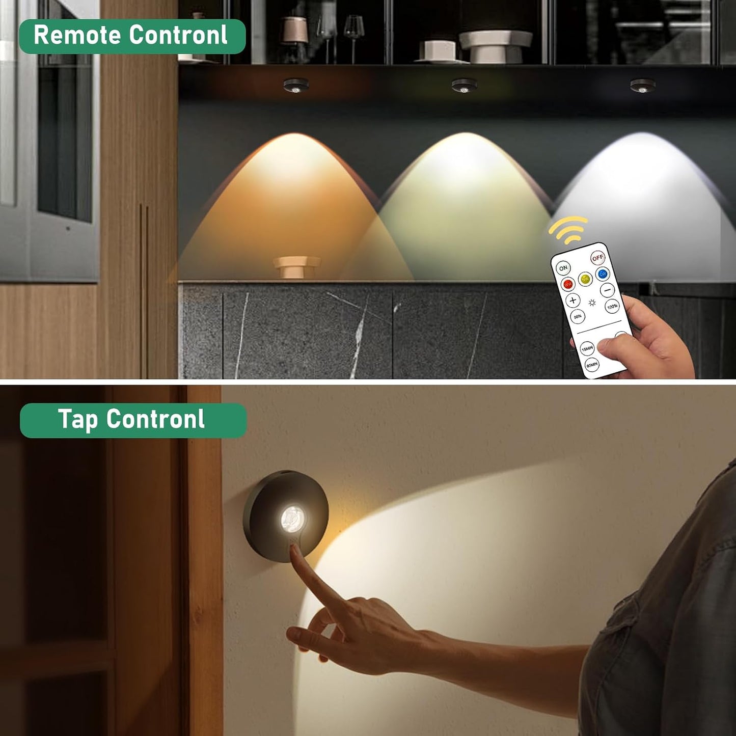 UNUSROOM Rechargeable Puck Lights with Remote Control,2000mAh High Capacity Battery Operated LED Under Cabinet
