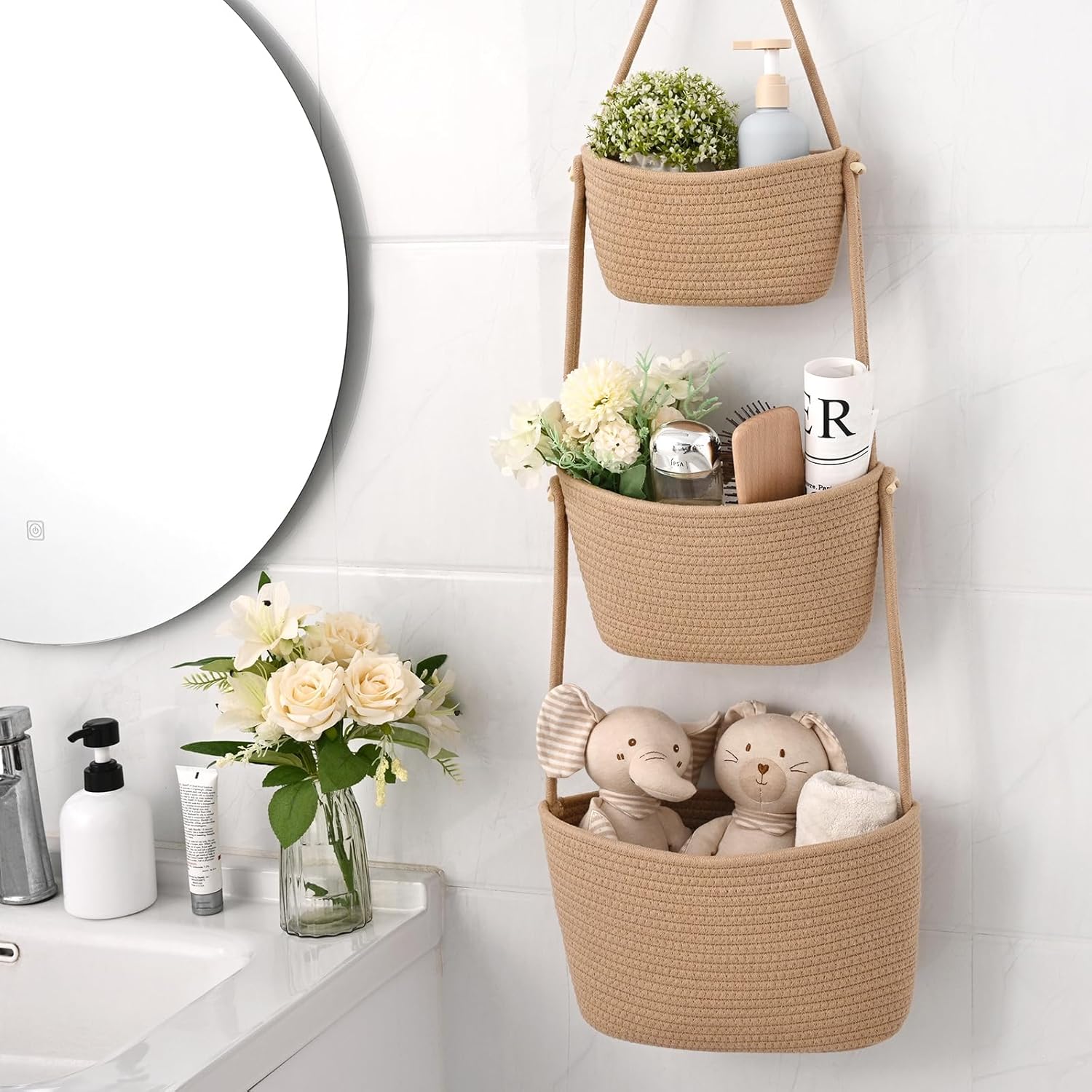 3-Tier Woven Wall Basket / Classic / Jute