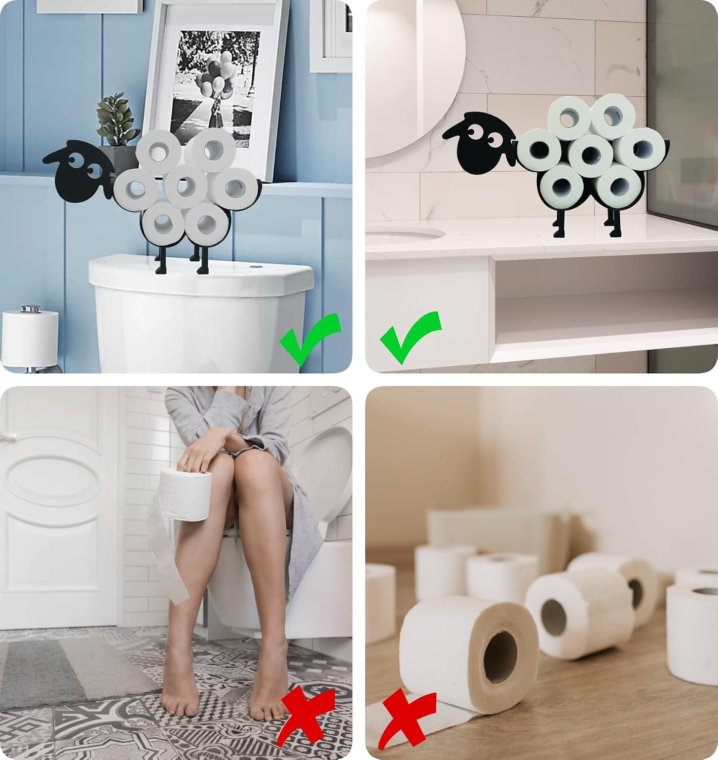Cute Sheep Animal Paper Holders, Black Metal Toilet Tissue Holder, FreeStanding Toilet Paper Organizer for Bathrooms