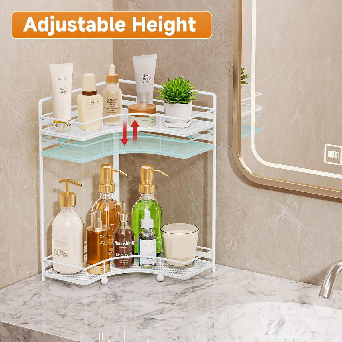 VITVITI 2-Tier Corner Bathroom Counter Organizer, Bathroom Countertop Organizer Storage for Sink, Metal Mesh Makeup