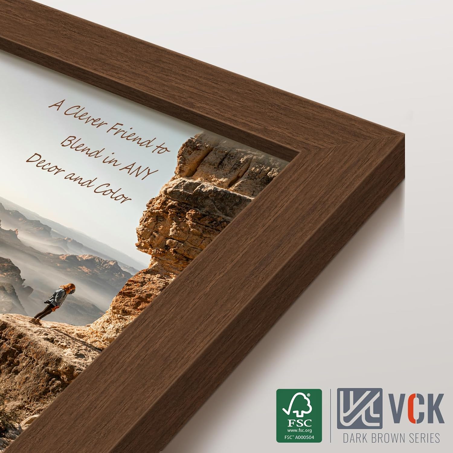 VCK 11x14 Picture Frame Brown 4 Pack, Wide Thick Wood Border, for Prints | Exclusive Woodgrain, Wall Hanging, HD