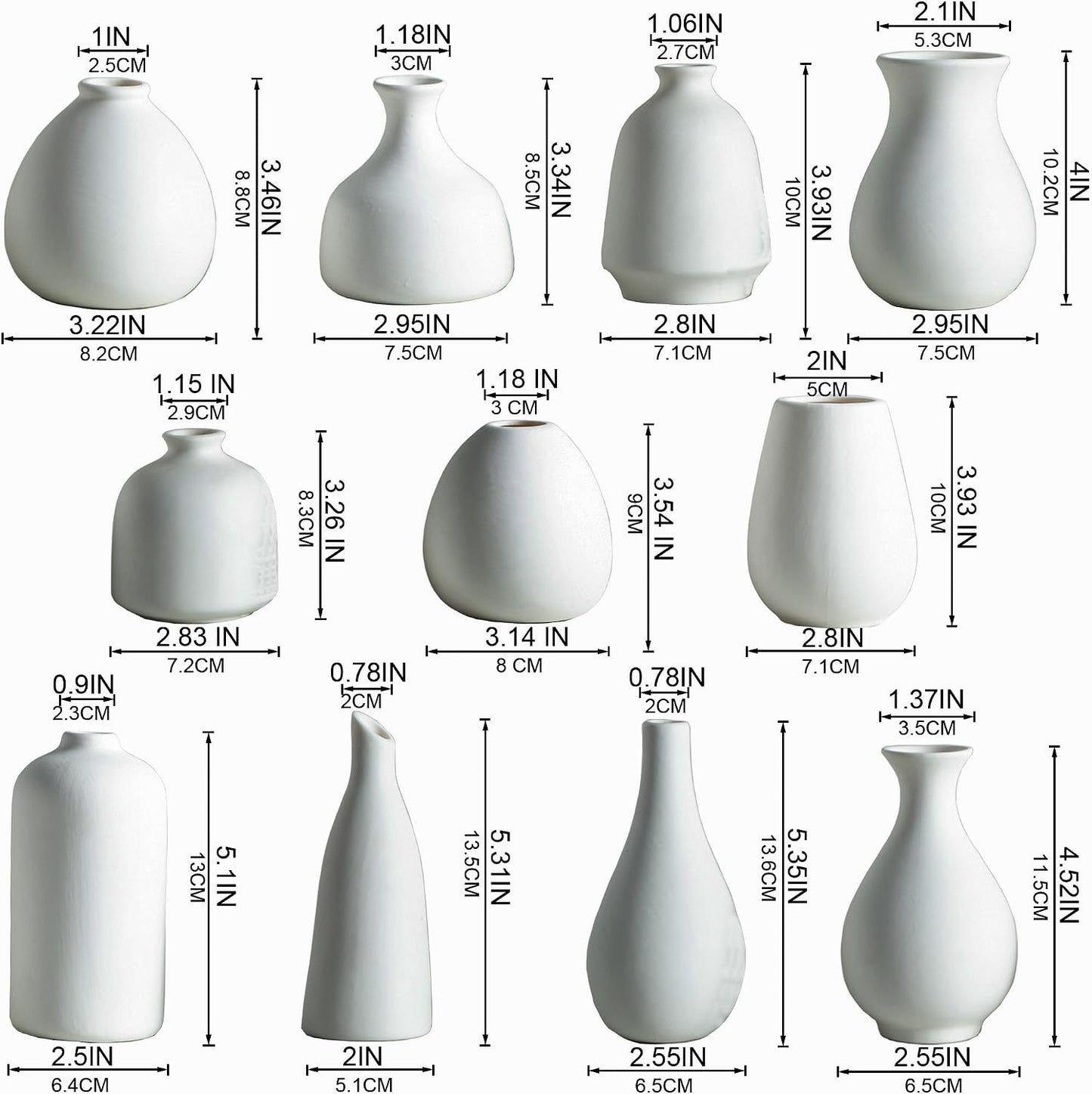 Small Ceramic Vase / White / Set of 11