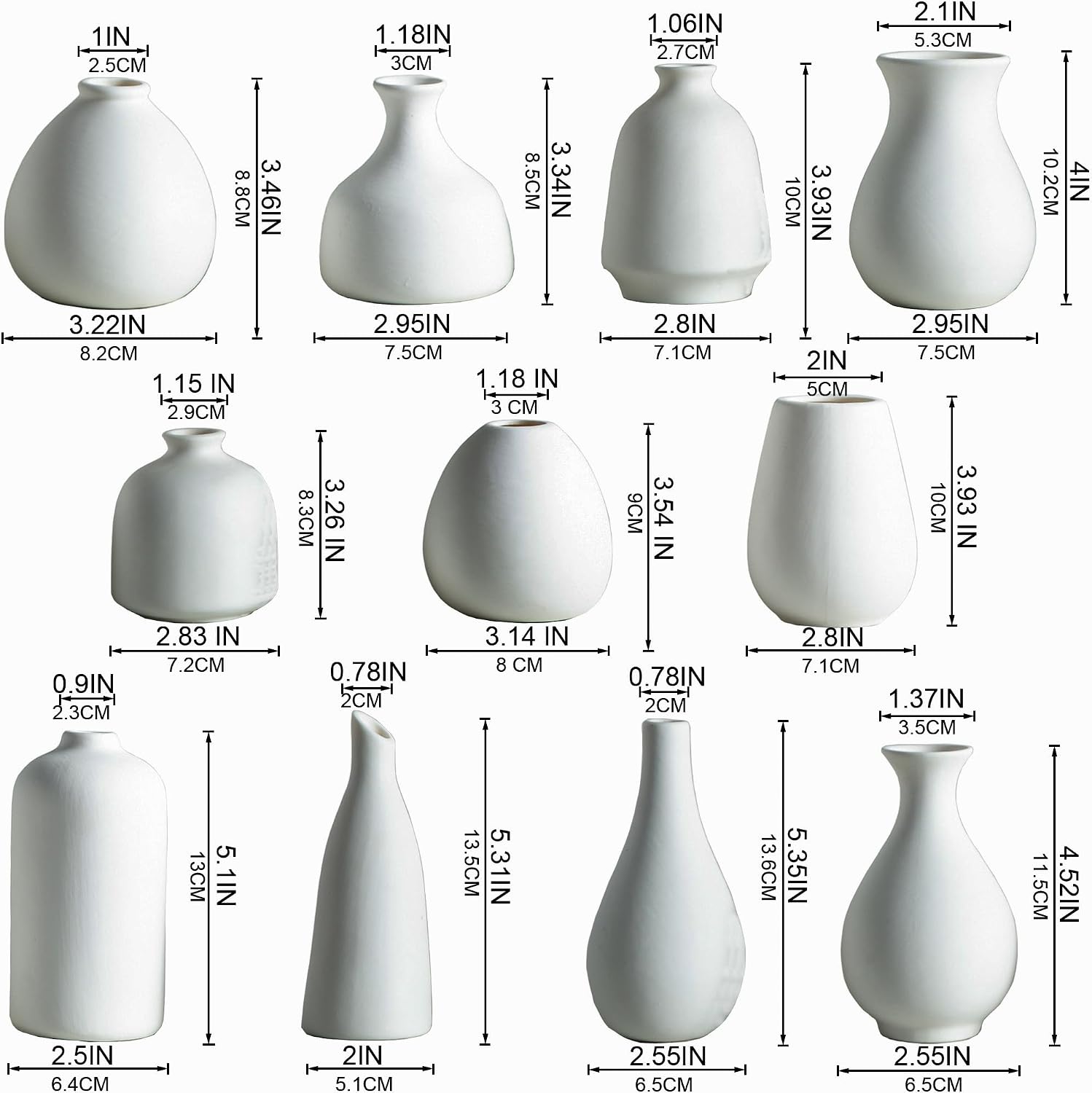 Small Ceramic Vase / White / Set of 11