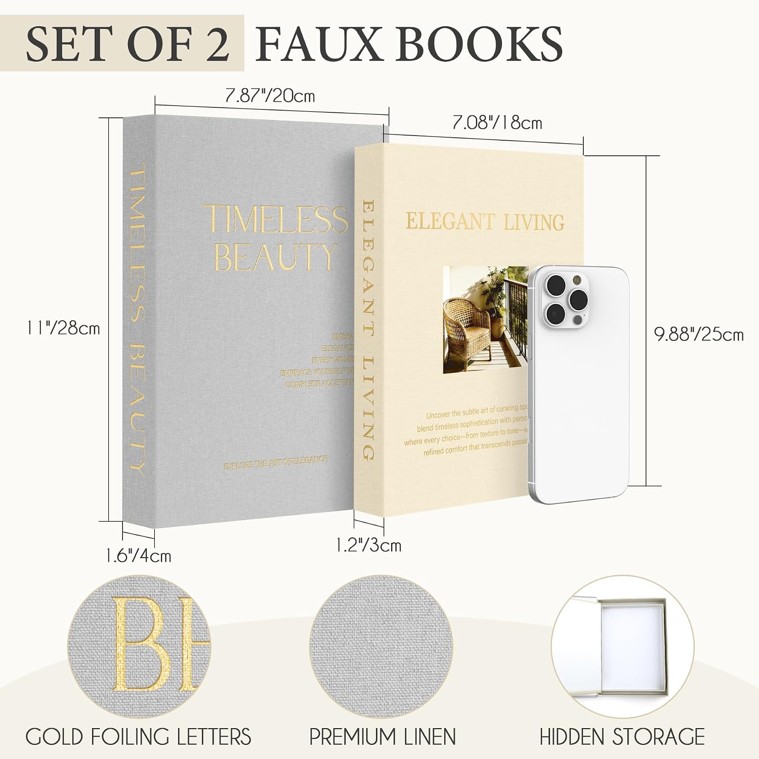 Modern Linen Faux Book Boxes / Gray-beige / Set of 2