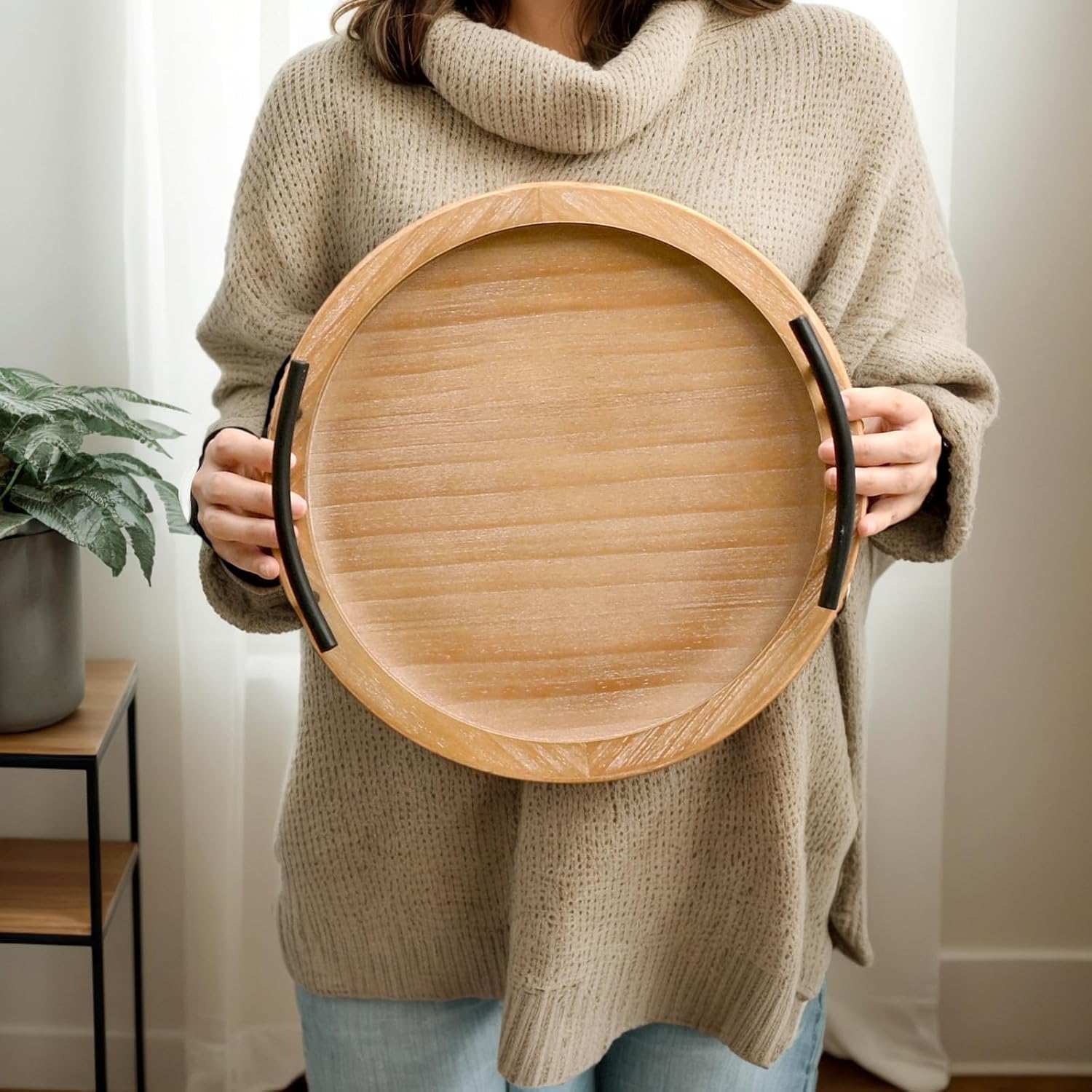 Wooden Beaded Serving Tray / Brown / Set of 13