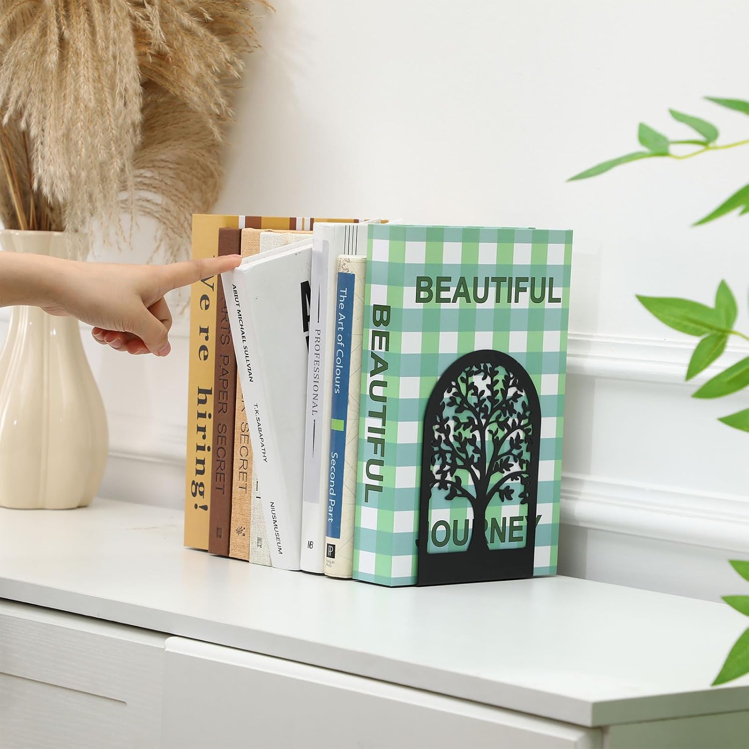 Metal Bookends / Tree and Flower Book Stoppers / Classic / Black