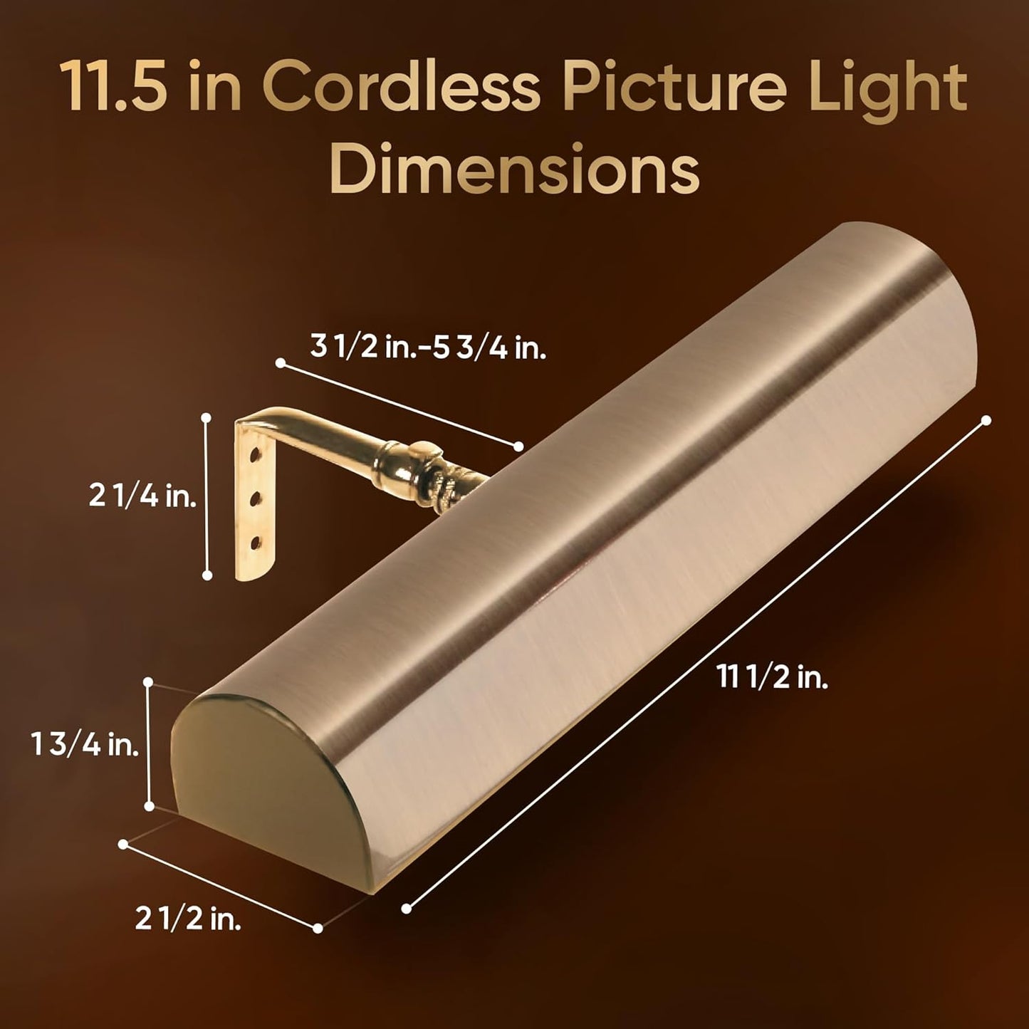 Concept Lighting 102L Cordless Remote Control LED Picture Light- 11 1/2 inch Antique Brass With Silver Undertones