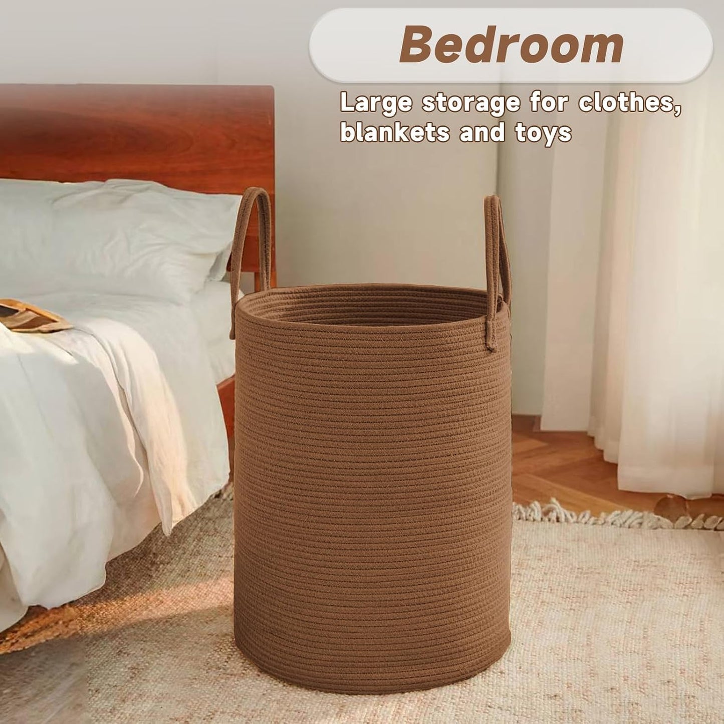 Large Woven Laundry Basket Hamper / Golden Jute / 60L