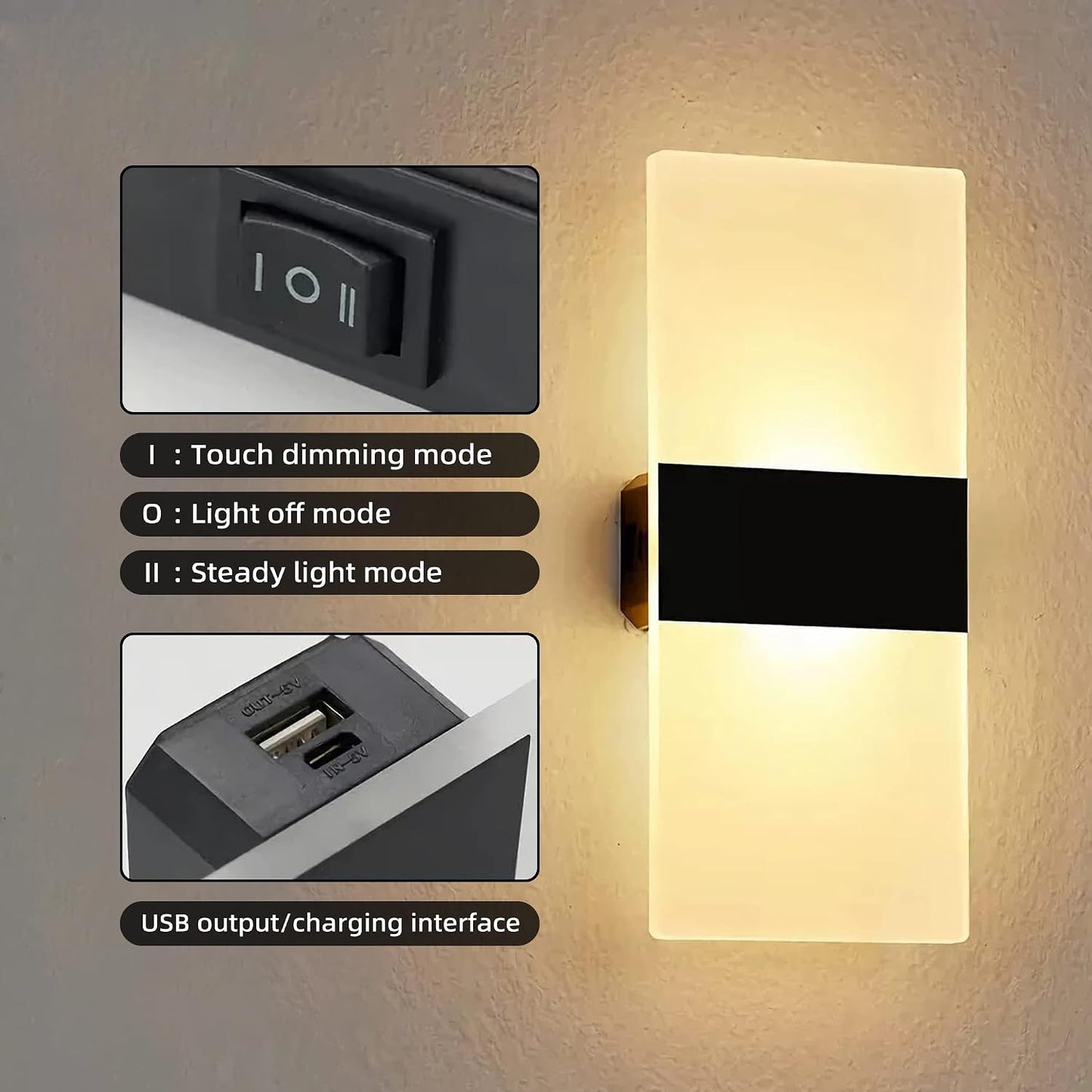 MEHIDFY Wall Sconces Sets of 2, Dimmable Touch Control Wall Lamp, Rechargeable LED Wall Sconces, Battery Operated Wall