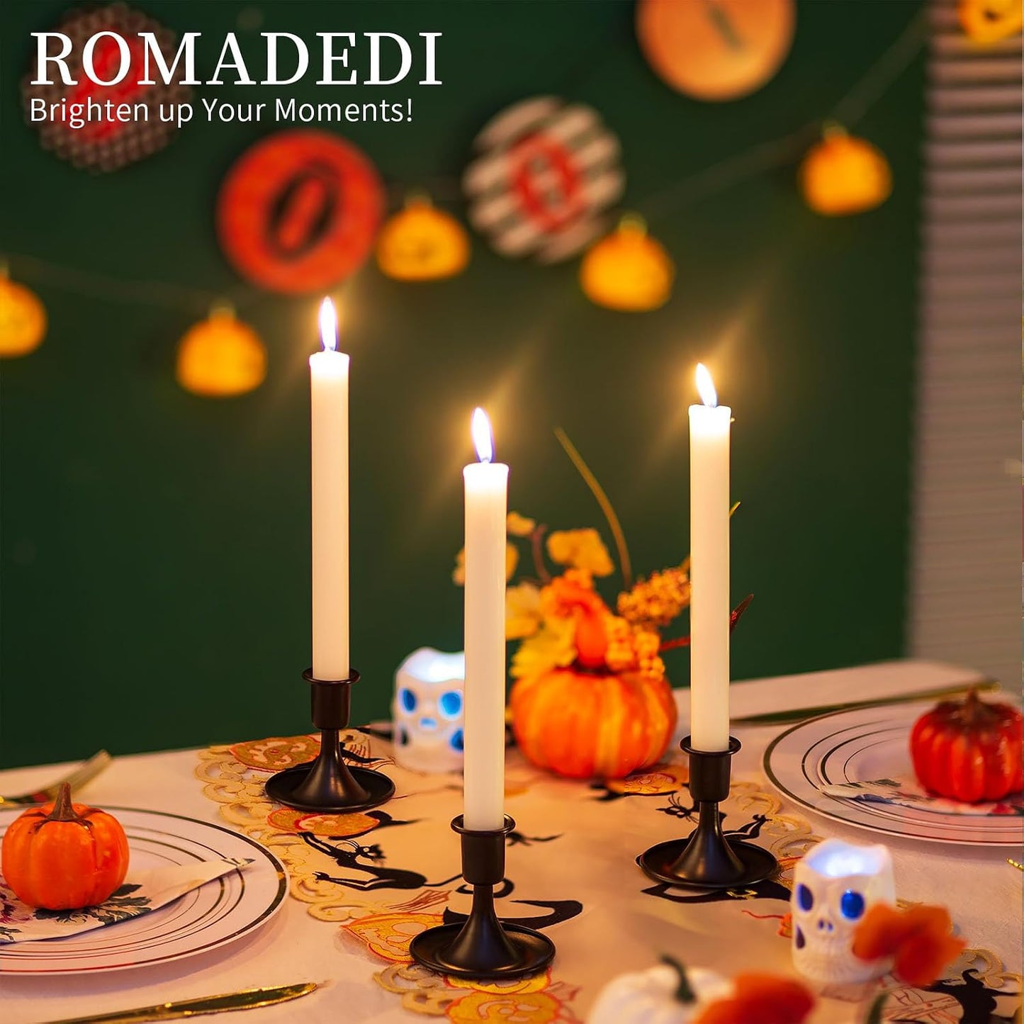 Black Candlestick Candle Holders for Taper ：12 PCS Romadedi Candle Stick Holder Set Vintage Table Centerpiece Halloween