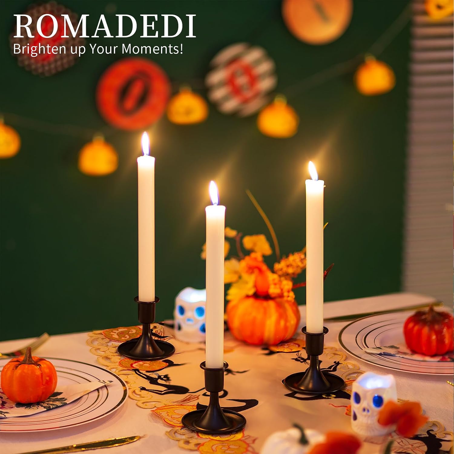 Black Candlestick Candle Holders for Taper ：12 PCS Romadedi Candle Stick Holder Set Vintage Table Centerpiece Halloween