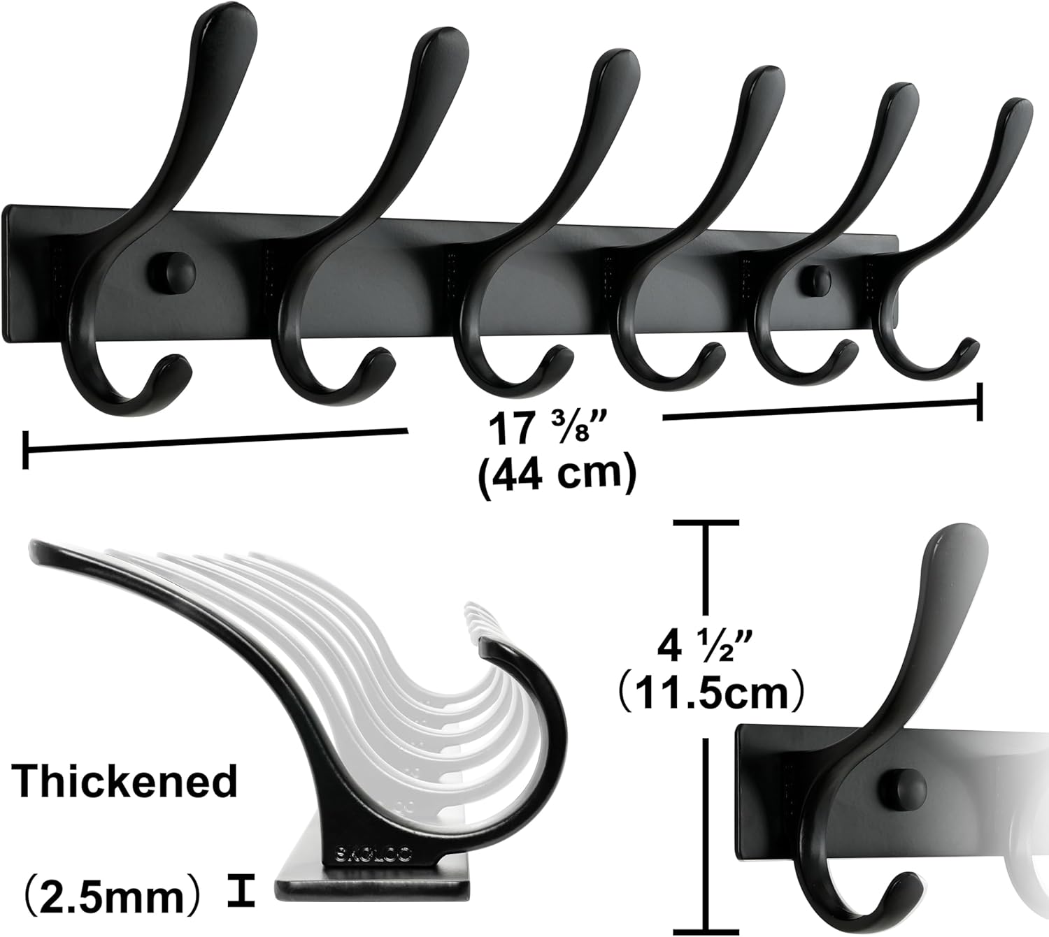 SKOLOO Heavy Duty Wall Mounted Coat Rack - 6 Hooks, Stainless Steel, Pack of 2, Sturdy Coat Hooks for Hanging Clothes