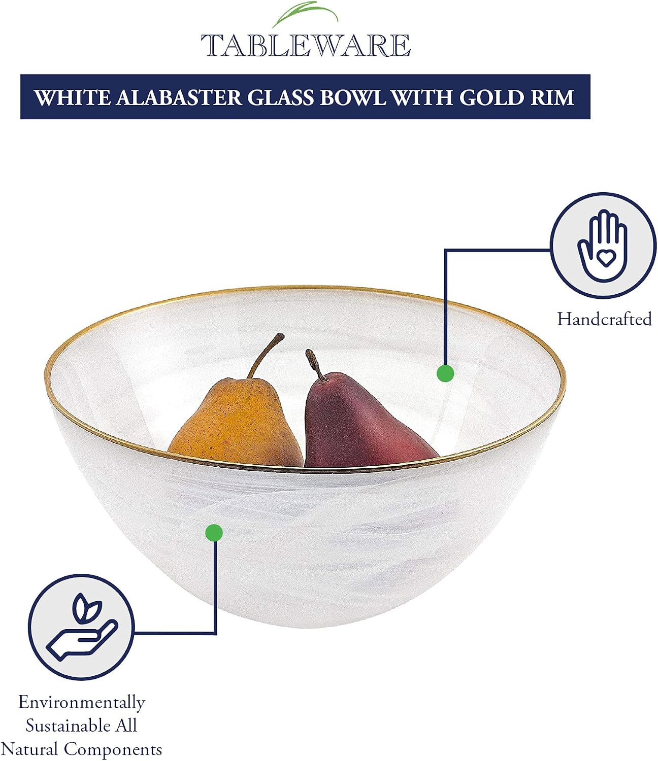 White Alabaster 10" Glass Bowl / Gold