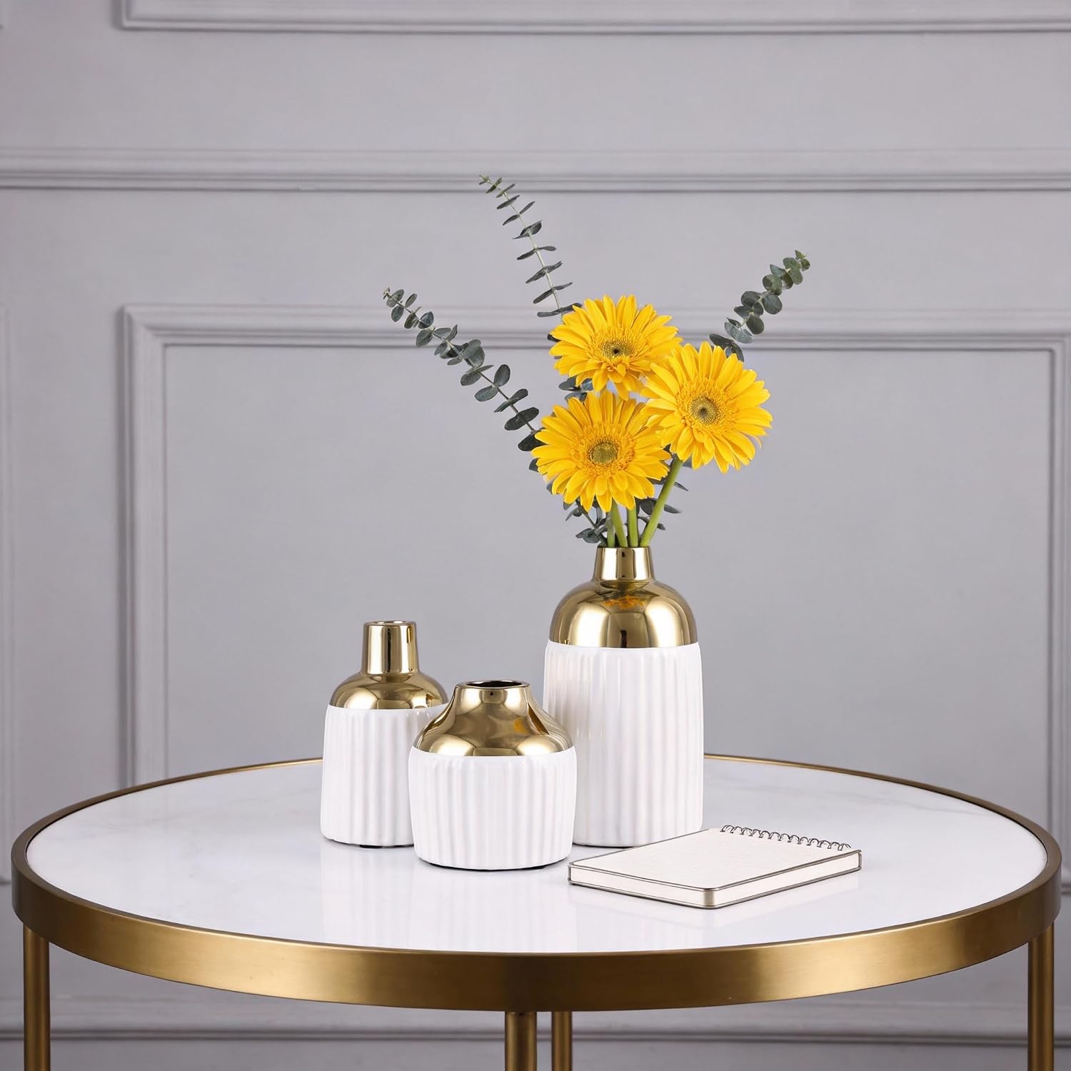 Gold Ceramic Vase 3-Piece Set / Wg / White