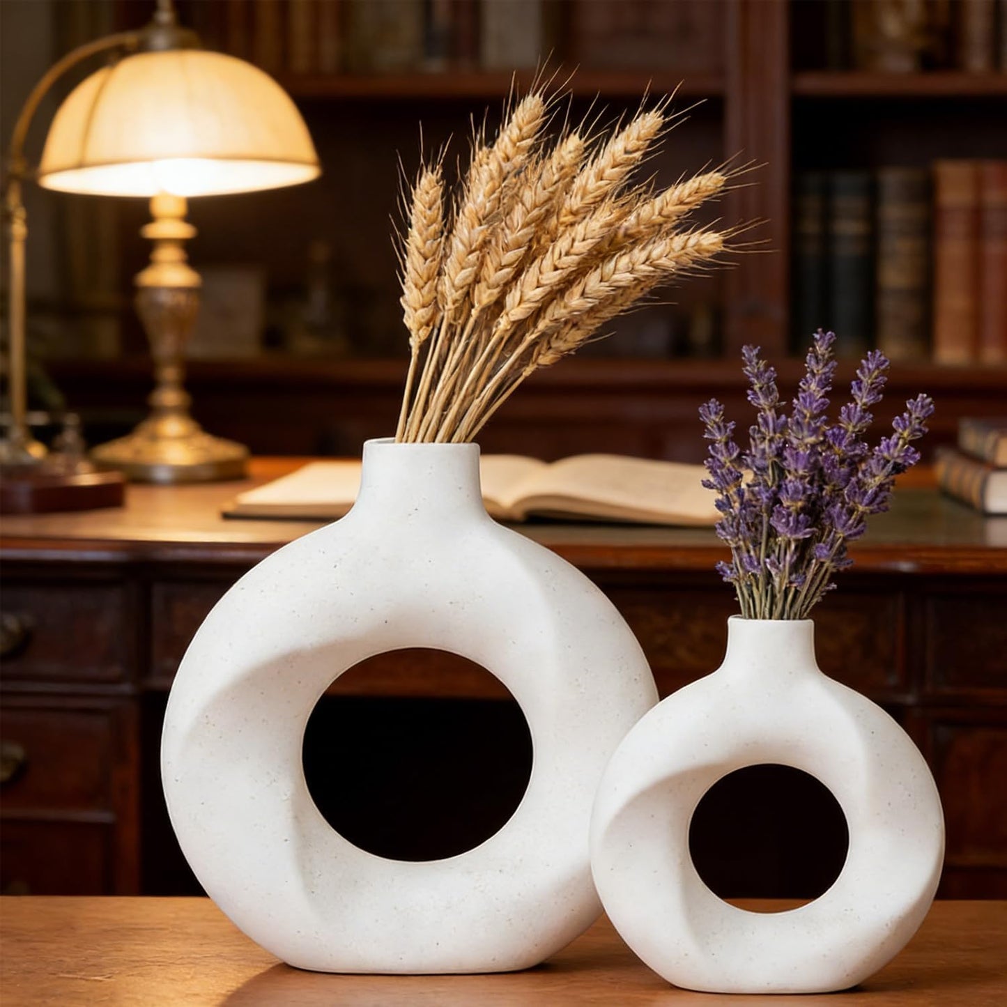 Donut Ceramic Vase / White / Set of 2