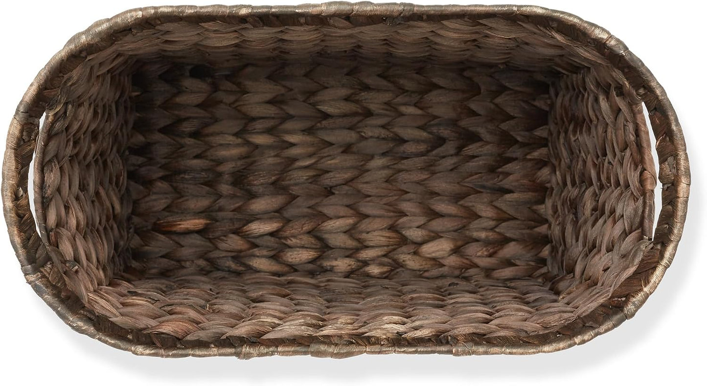 Casafield Woven Magazine Holder with Handles, Espresso Dark Brown - Water Hyacinth Storage Basket for Bathroom, Living