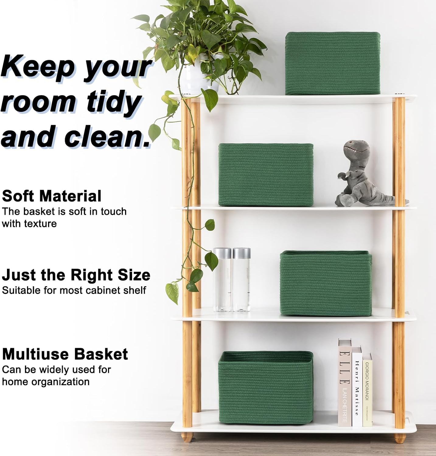 Woven Baskets / Books / Green / Small/12.7''lx9''wx7.8''h / Set of 4