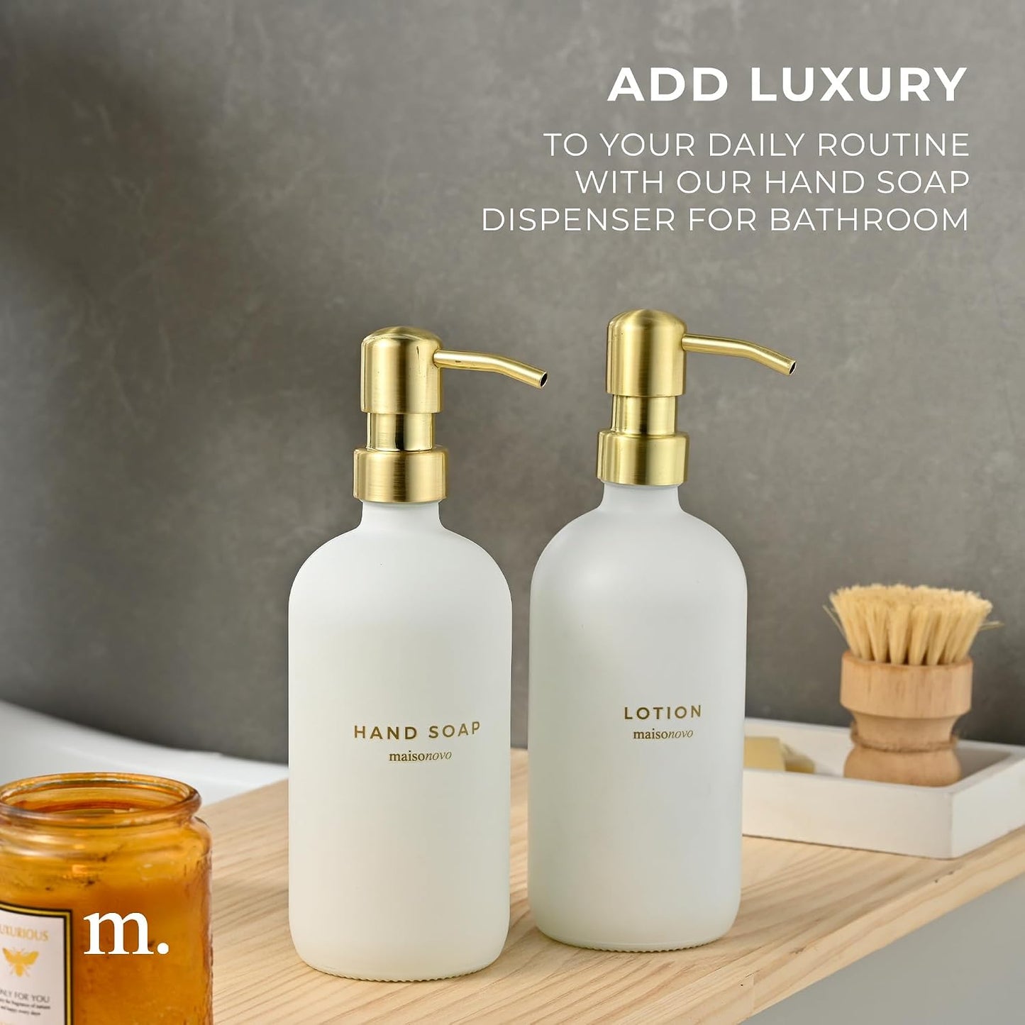 MaisoNovo Soap Dispenser 2-Piece Set | 16.9oz Clear Bottles with Gold Stainless Steel Pump Core