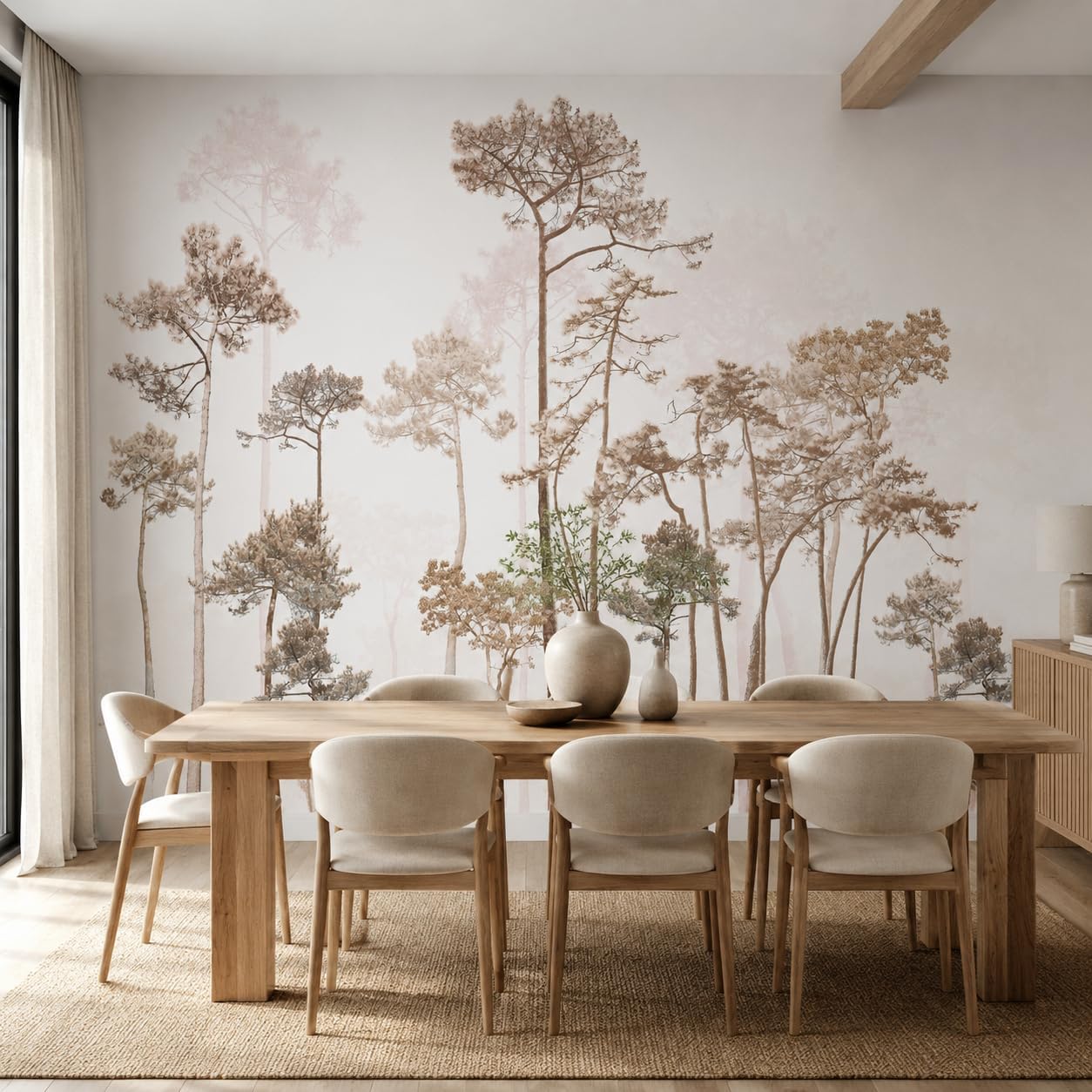 Vintage Forest Wall Murals Peel and Stick 144" W x 100" H Waterproof / Taupe / 144 x 100 / Beige