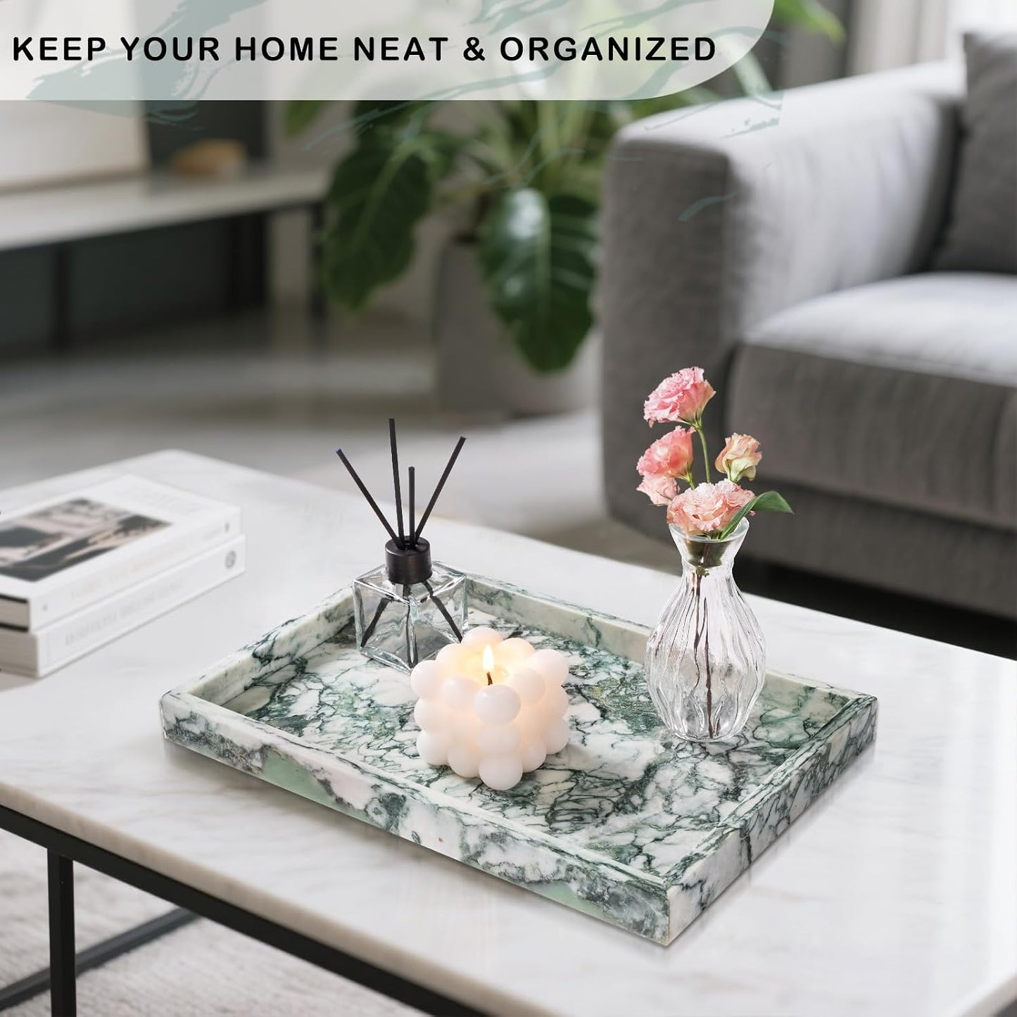 Marble Bathroom Tray for Countertop & Home Decor / Jade Green