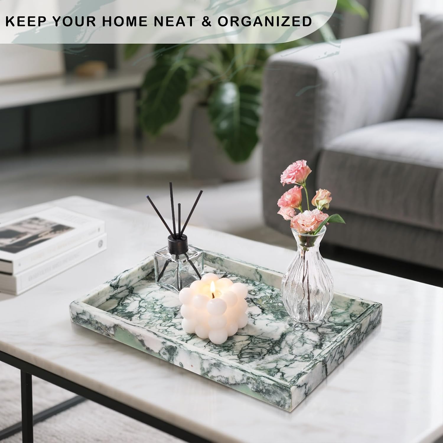 Marble Bathroom Tray for Countertop & Home Decor / Jade Green