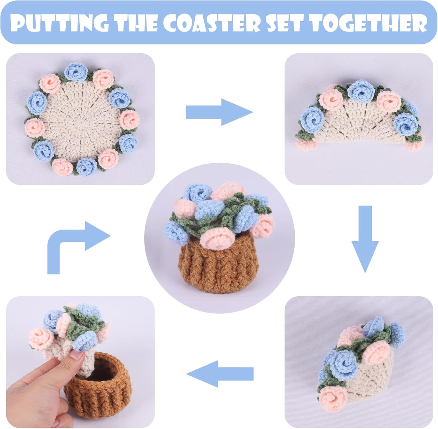 Mini Basket -Boho Floral Coasters / Blue