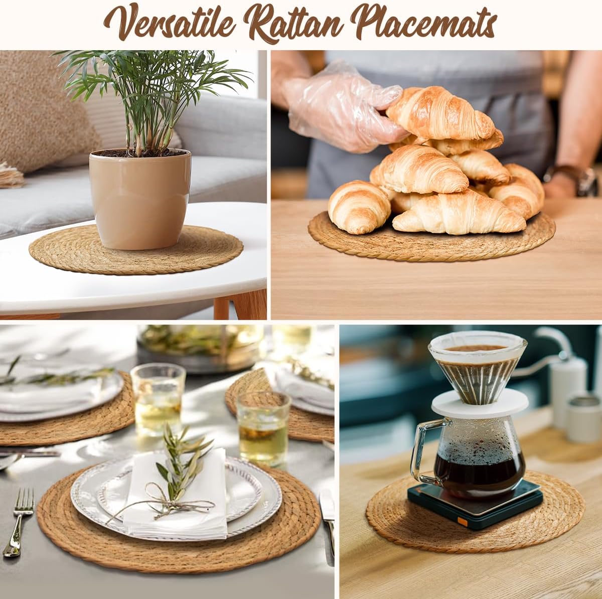 BAVIFY 13.8" Round Woven Placemats Set of 6, Table Mats for Dining Table | 13.8 Inch Place Mats Set of 6, Wicker Plate
