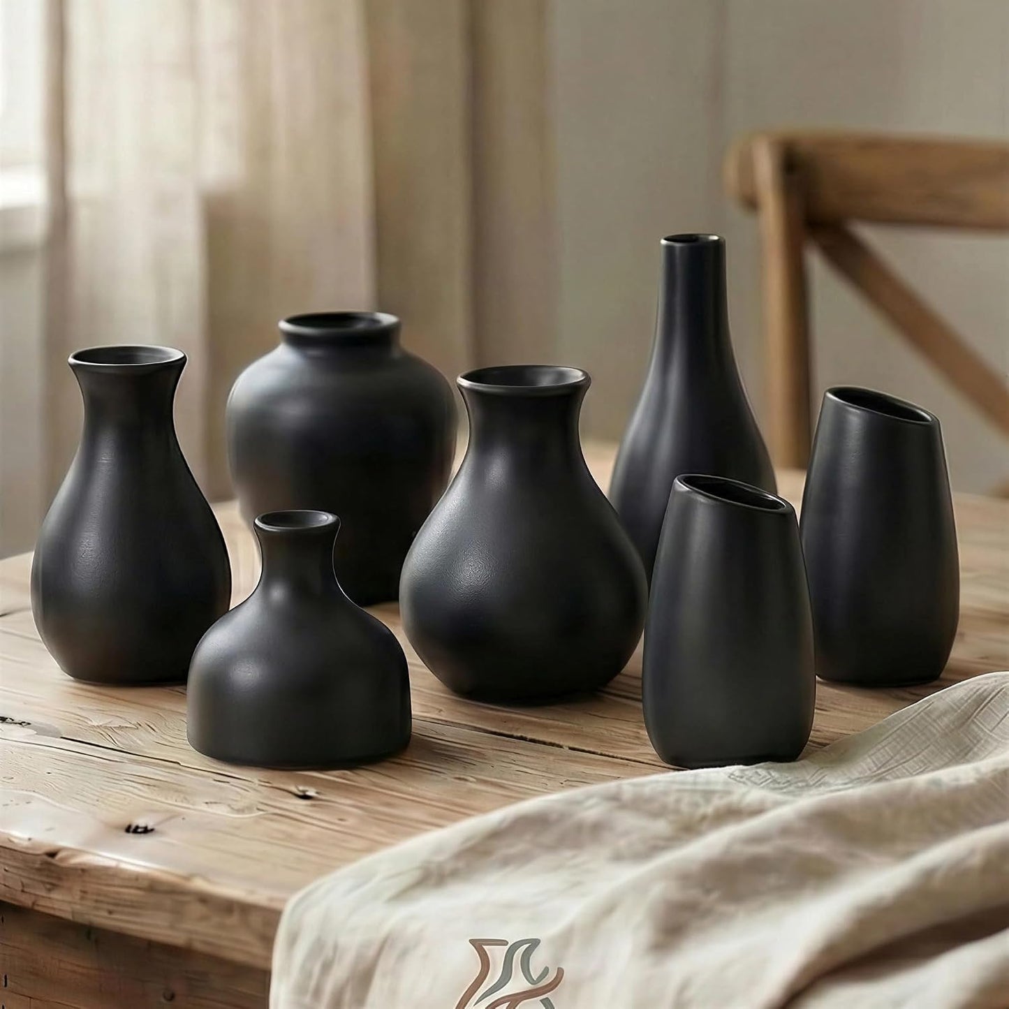 Black Ceramic Bud Vase / Black - 10-piece Set / Set of 10