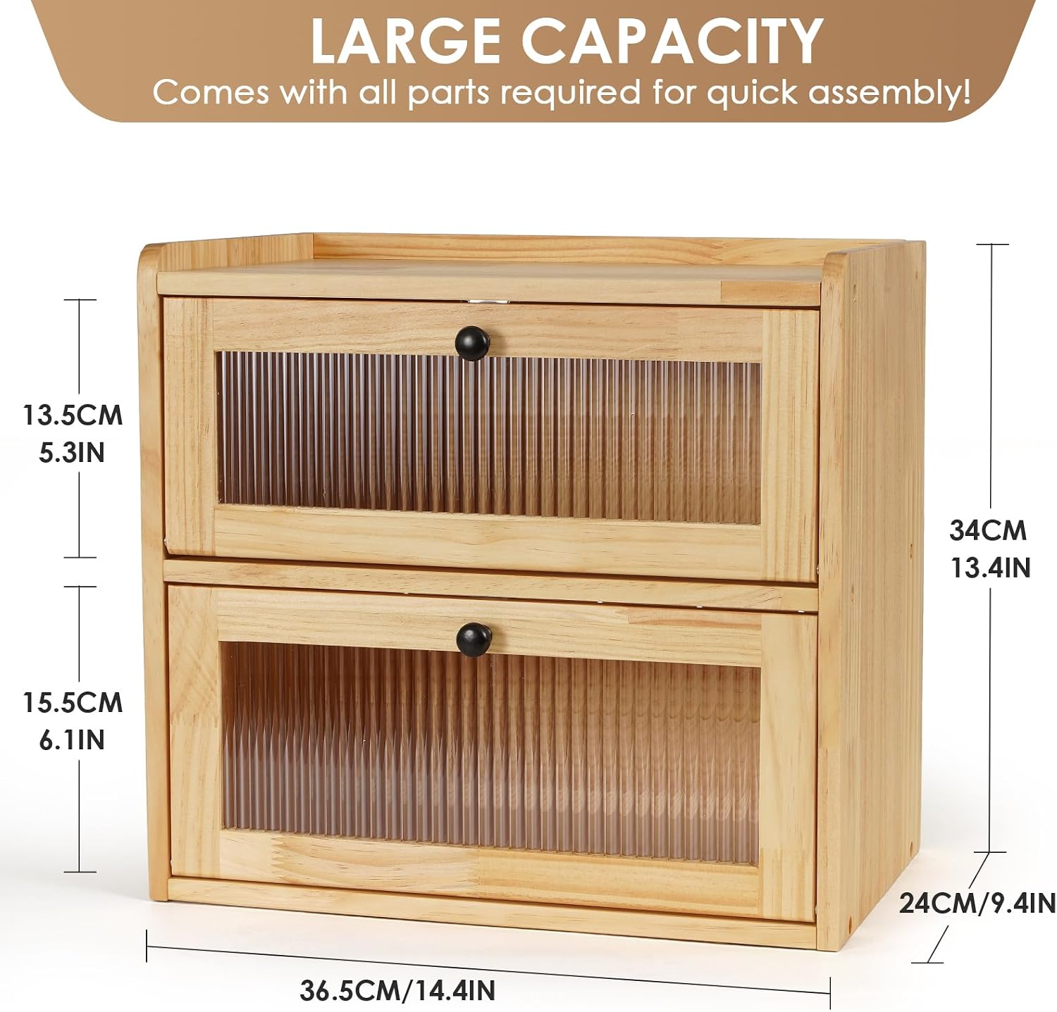 Sunhoo Bread Box for Kitchen Countertop Wooden Bread Storage Container Bin 2 Layer Breadbox Holder Large Capacity