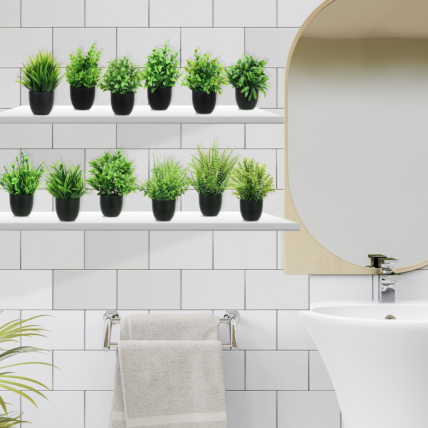 Artificial Plants Mini Fake Potted Plants / Flower Plant with Black Pot / Set of 12