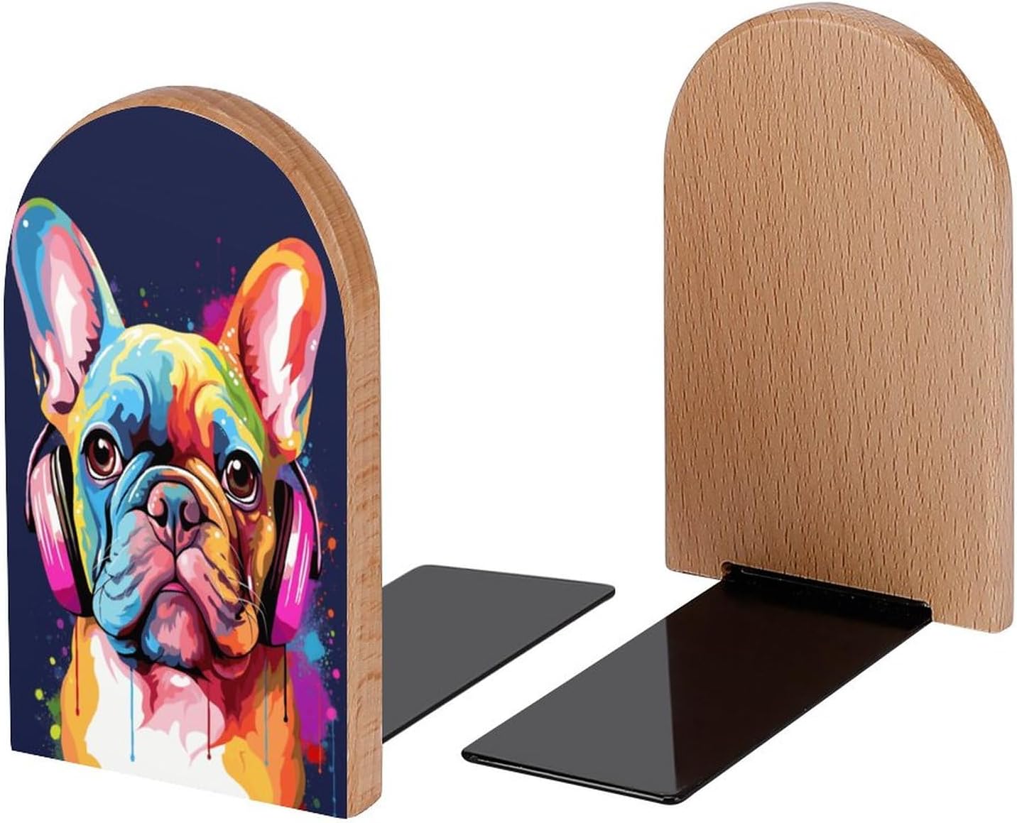 Colorful Dog French Bulldog Book Ends Decorative Wood Bookends
