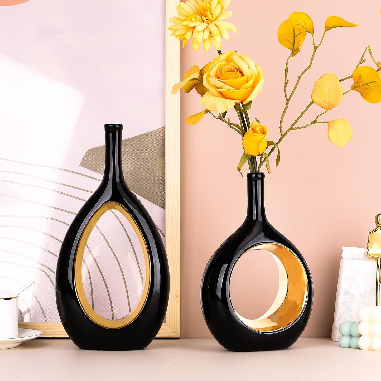Ceramic Vase Set 2 / Black Gold