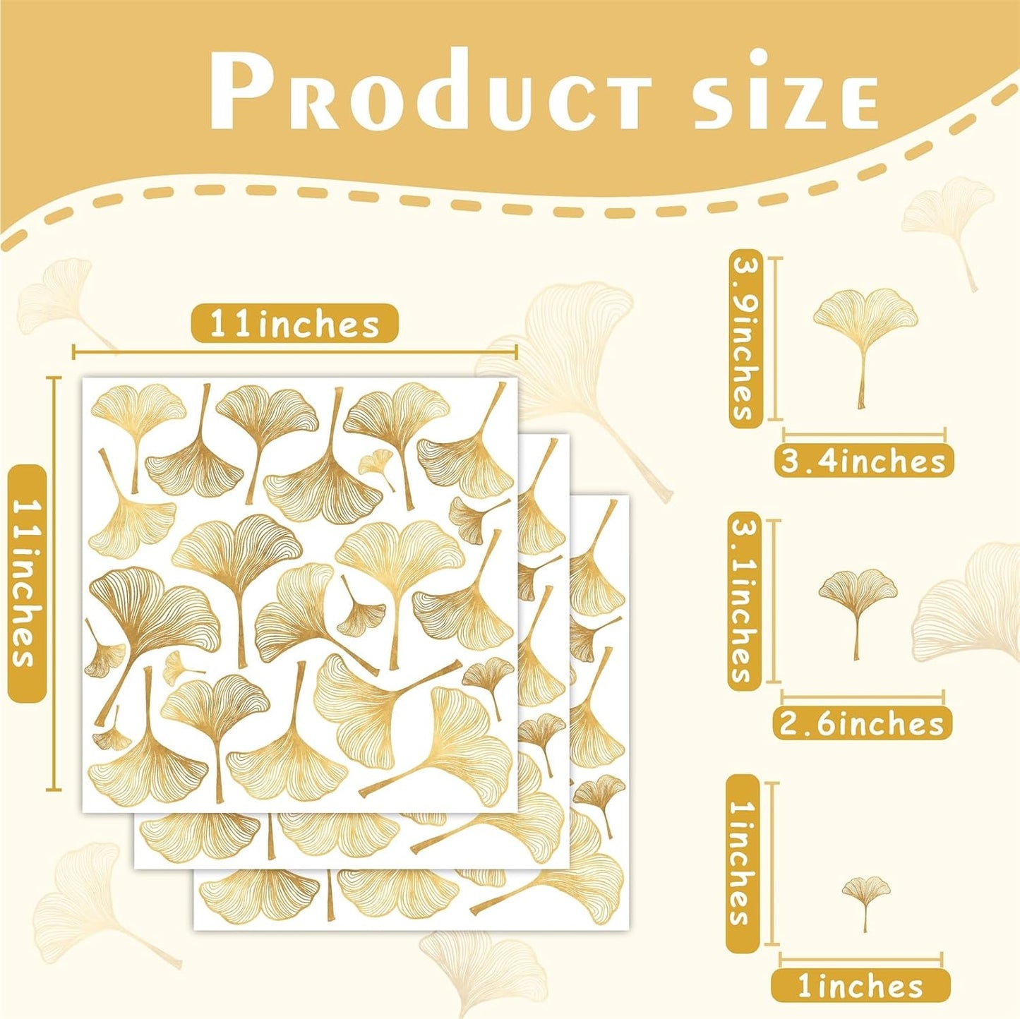 Golden Wall Decals Peel and Stick Golden Leaves Wall Stickers Modern Leaf Vinyl Wall Decals / Yellow