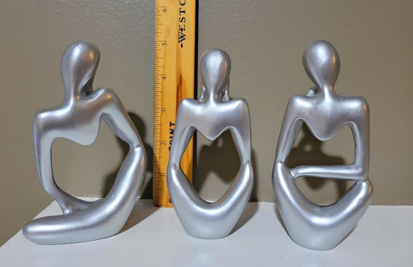 Thinker Abstract Sculpture Resin Statues Collectible Figurines / Silver / Set of 3