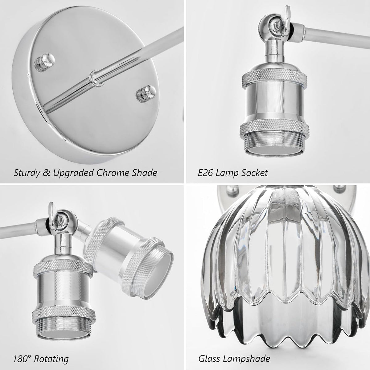 Vintage Battery Operated Wall Sconce, Smoky Gray Tulip Glass Lampshade Wireless Rechargeable Battery Powered LED Wall
