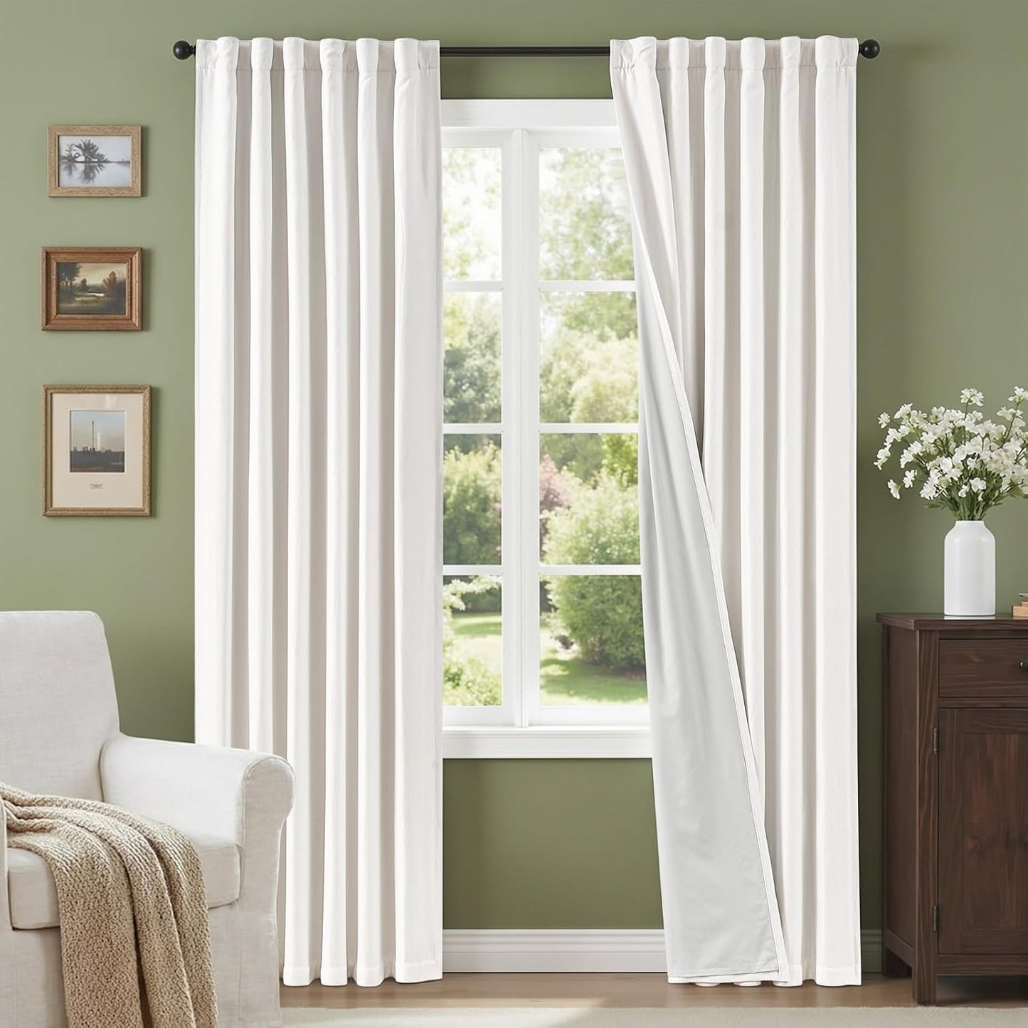 MIULEE 100% Blackout Linen Curtains for Bedroom 52x54 Inches Birch
