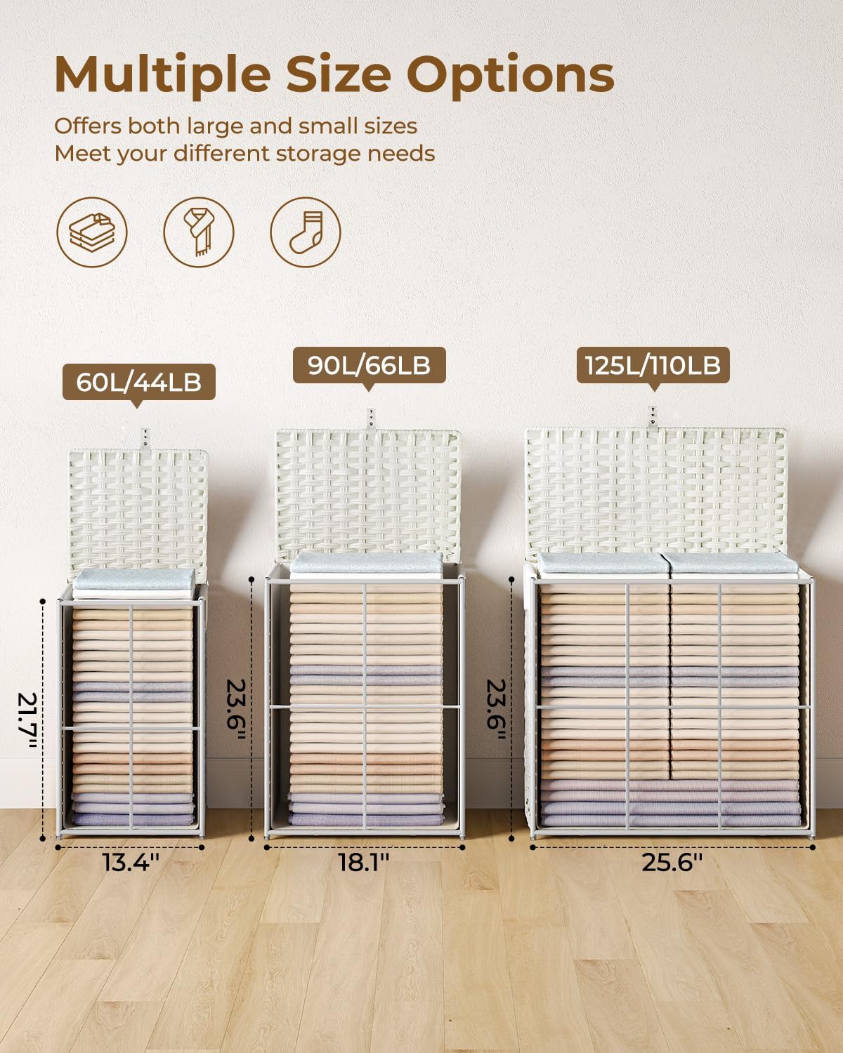 125L Laundry Basket / 2 Removable Liner Bags & 2 Mesh Bags