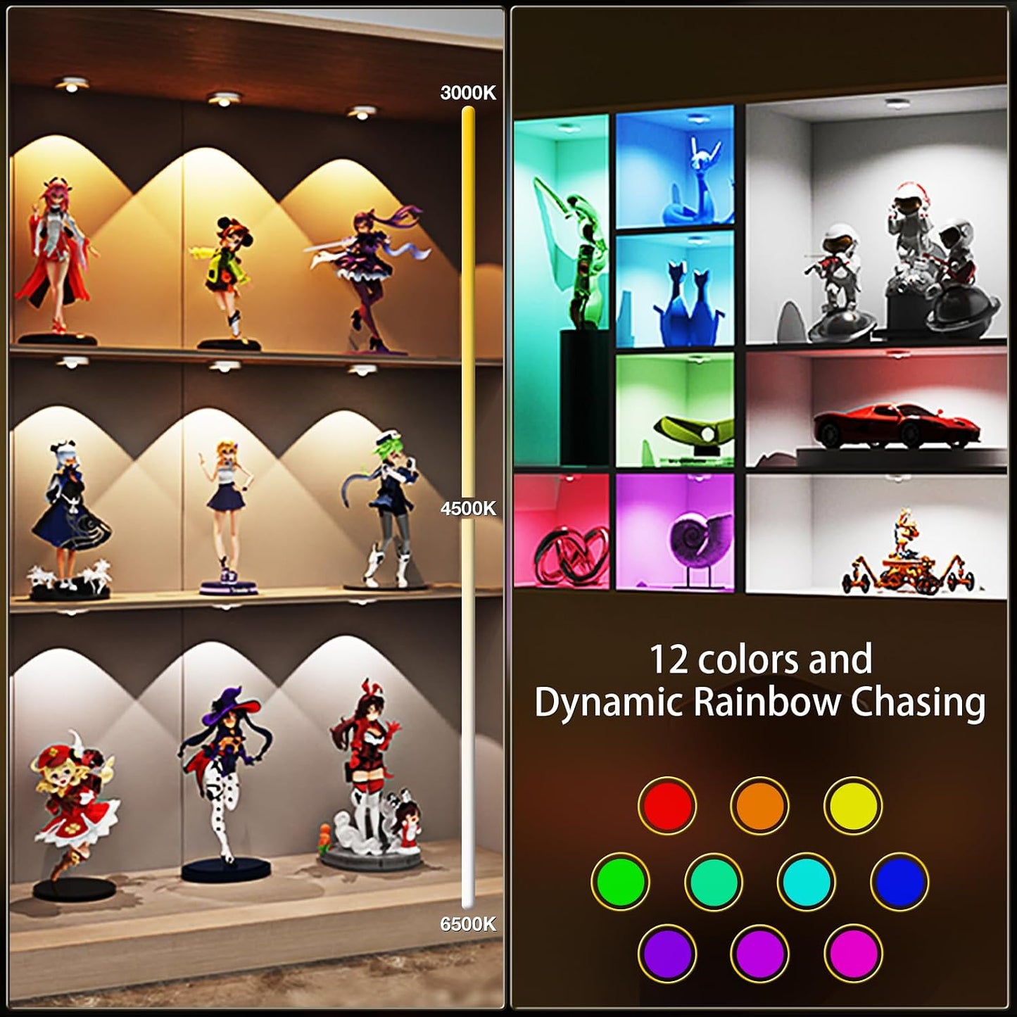 Rechargeable Puck Lights with Remote Control, 12 Color Changing Under Cabinet Lighting, Wireless RGB tv Led lights for