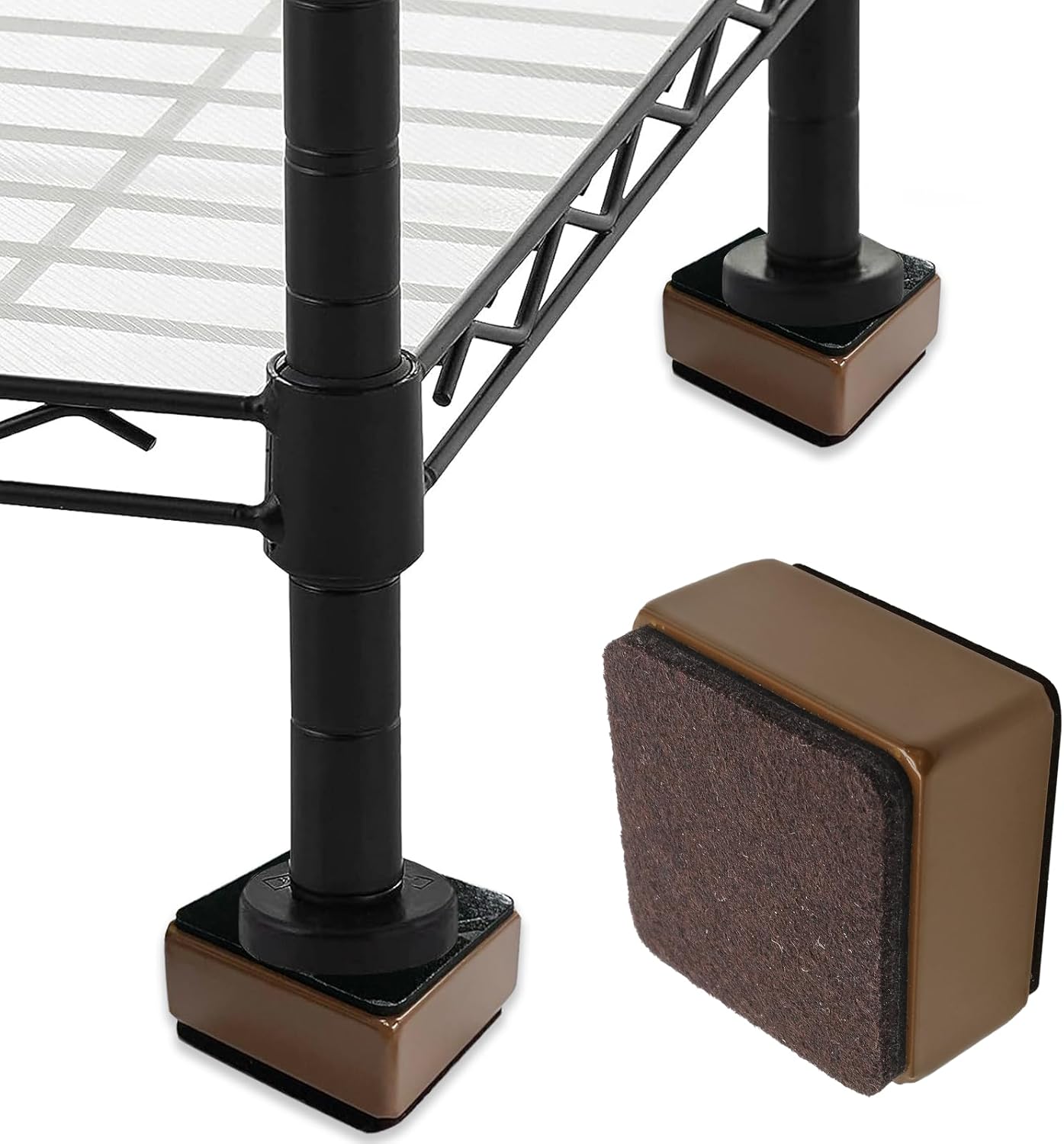 Self-Adhesive Furniture Bed Risers / Brown, Square / 2.4"L x 2.4"W x 1.2"H / Set of 4