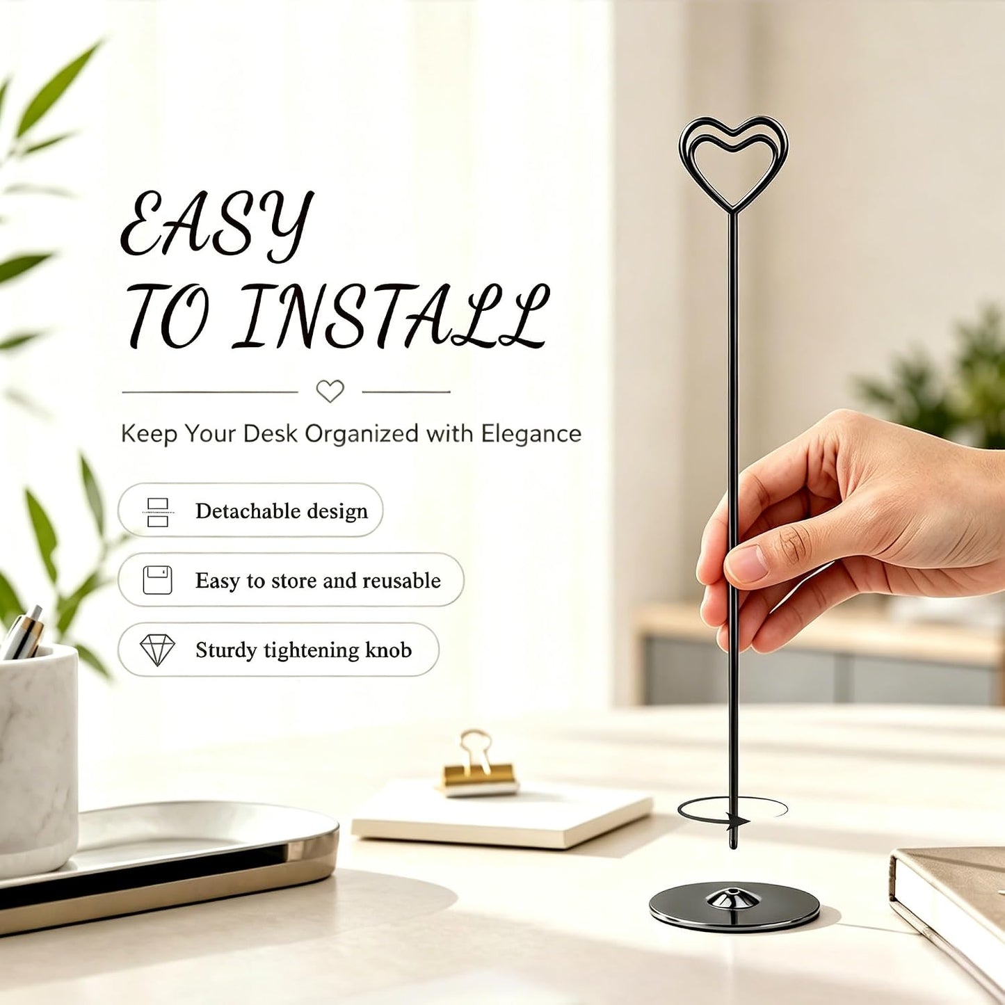 Urban Deco 16PK Heart Table Number Holders Place Card Holders 12 Inch Table Card Holders Steel Card Holders for Photos