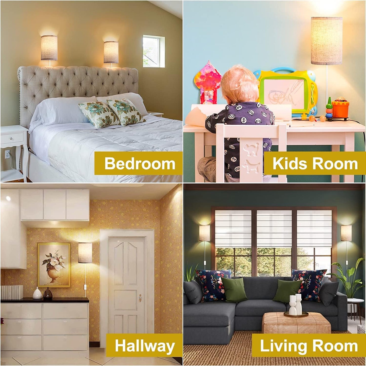 AVV Wall Sconces Set of Two, Wall Lamp Plug in with On/Off Switch, 2700K 4000K 5000K Selectable, Wall Lights for