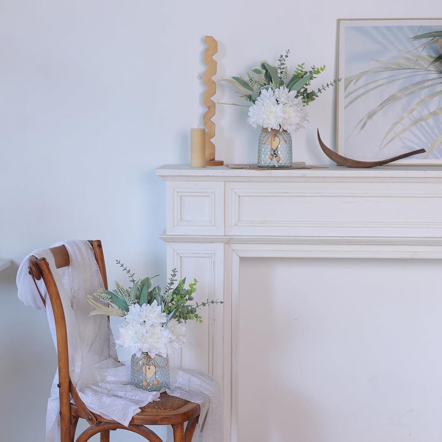Faux Flowers / Artificial Silk Flowers in Vase / White
