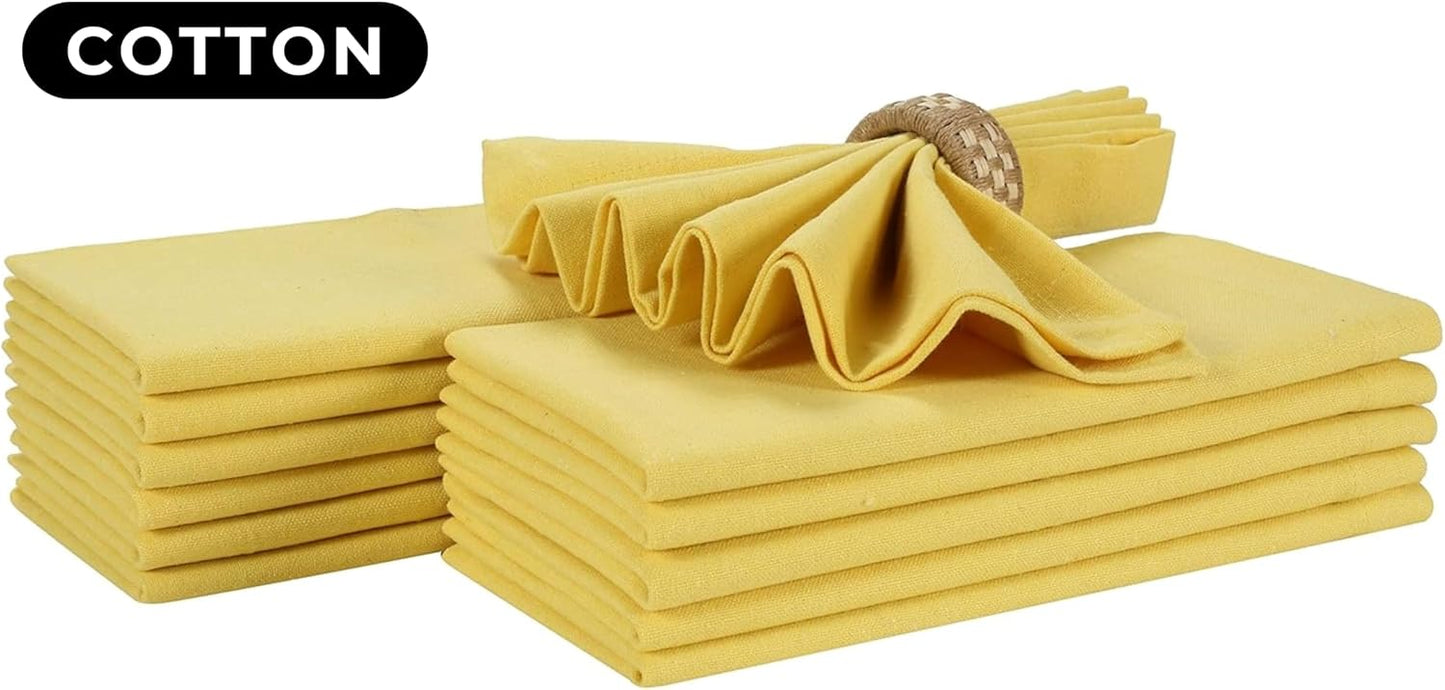 Bedding Craft Cotton Dinner Cloth Napkins Set of 12 – 18x18 Sand Yellow – Reusable & Machine Washable Fabric Napkins