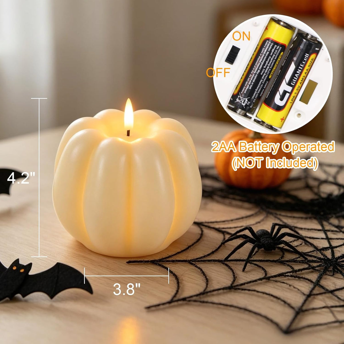 Wondise Fall Decorations Real Wax Pumpkin Candles with Remote Timer | Off-white Battery Operated LED Candles Fall Decor
