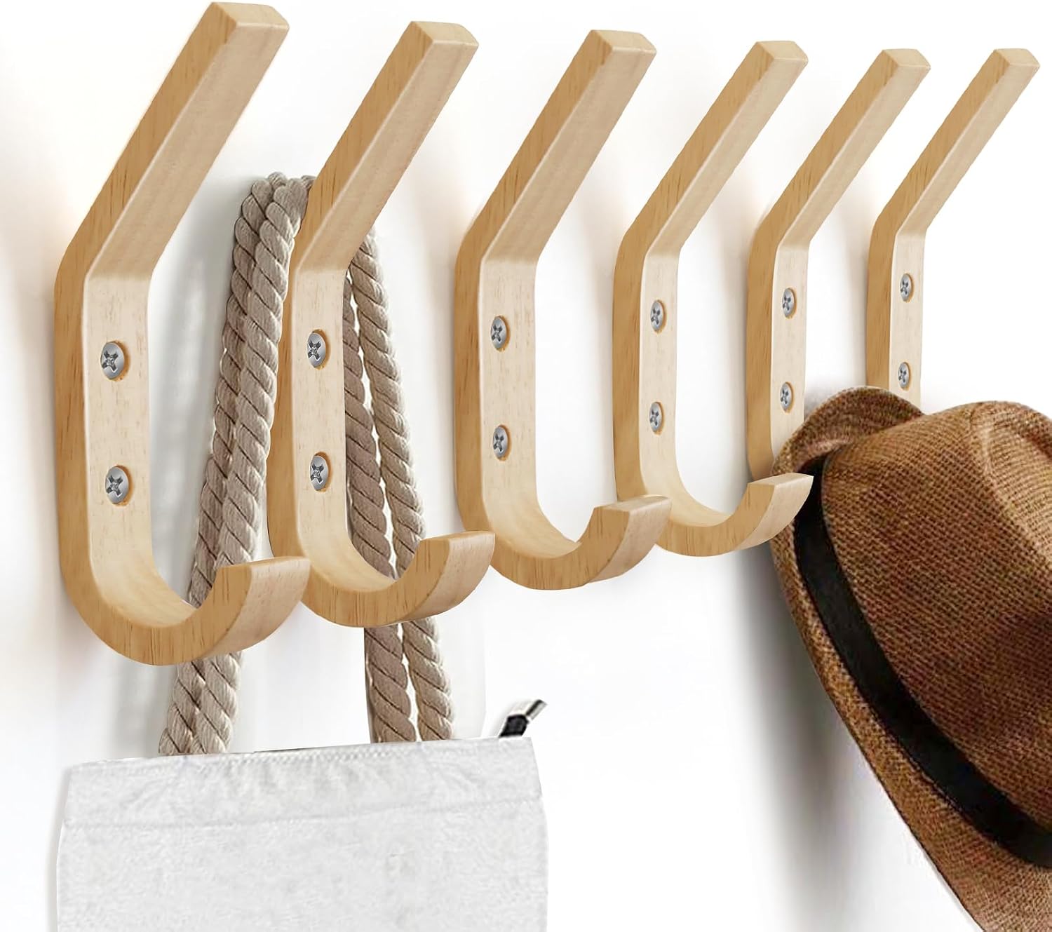 Wooden Coat Hooks Wall Hooks / Natural / Set of 6