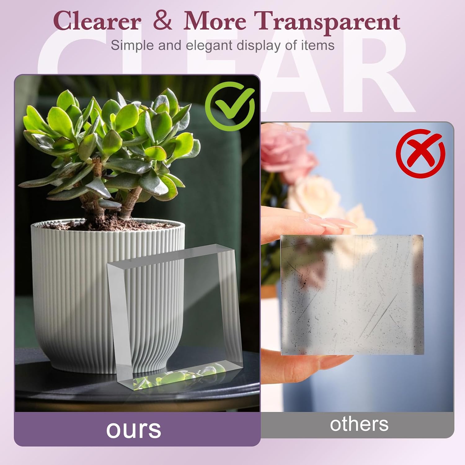 Acrylic Base Stand Acrylic Blocks for Display Polished Block Square / 4 x 4 x 1 / Clear / Set of 4