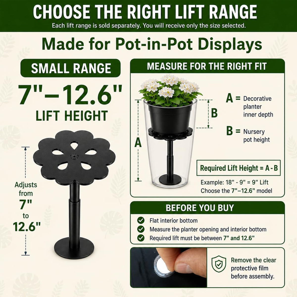 Adjustable Plant Risers for Inside Pots, 7-12.6 Inch Lift Height | Flower Planter Insert for Tall Pots, 2 Stands, 2 x