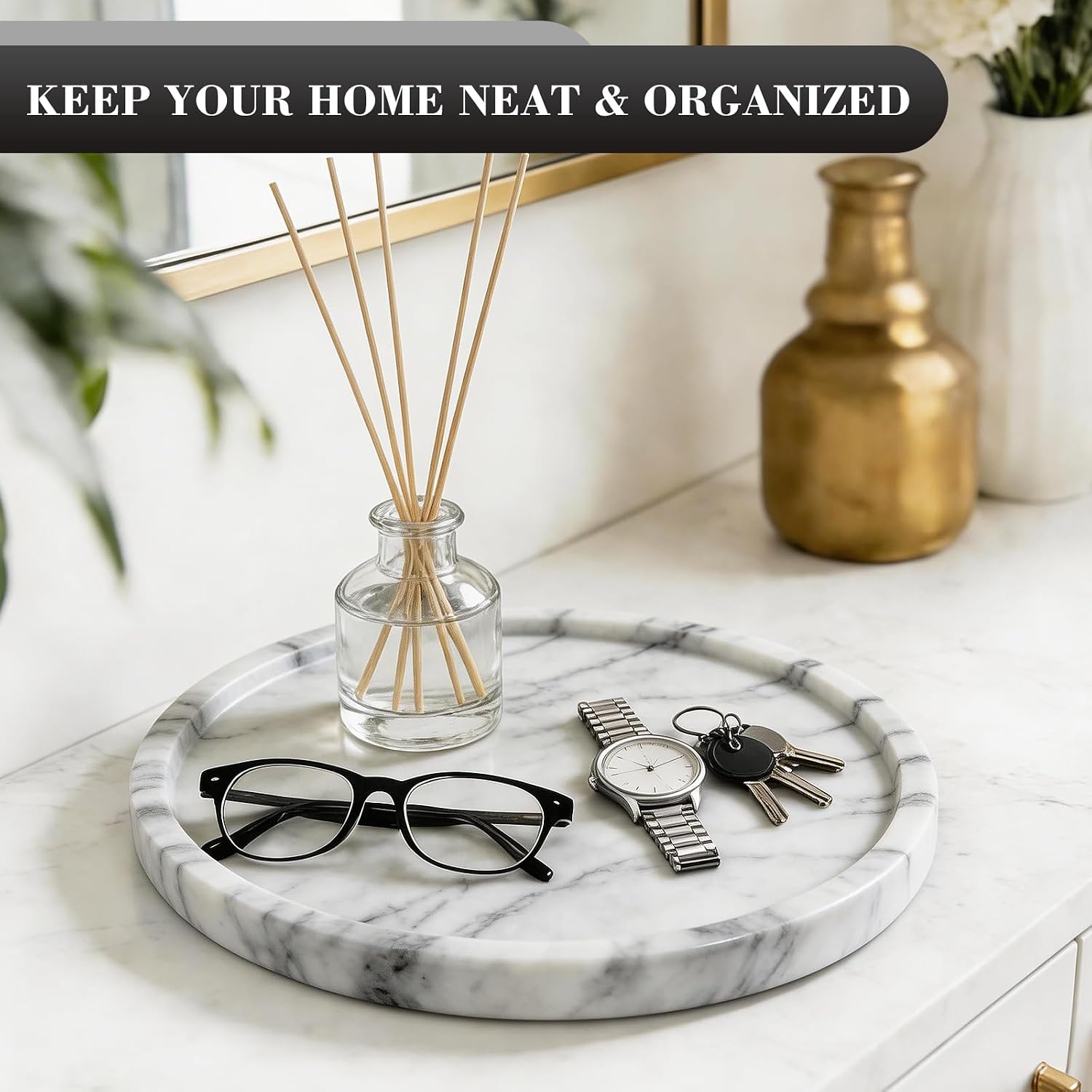 Natural Round Marble Tray / White