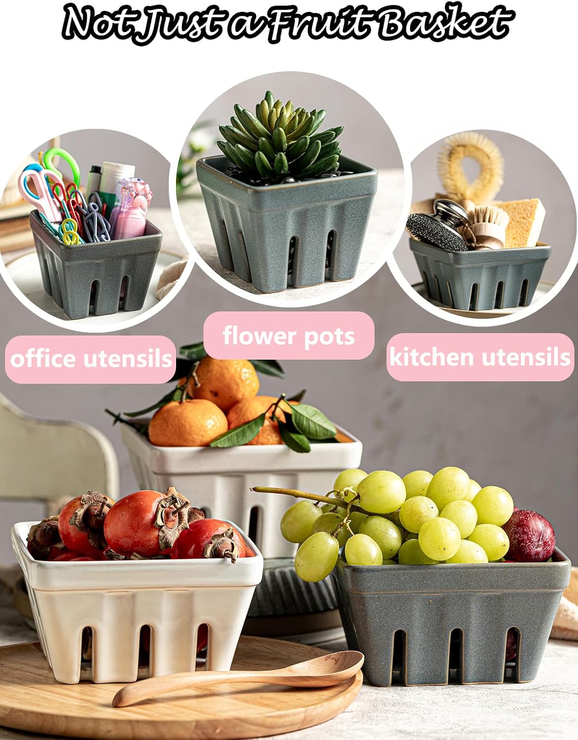 Ceramic Berry Basket / Slate Blue / Square-5.7 Inch / 5.7 Inch / Set of 2