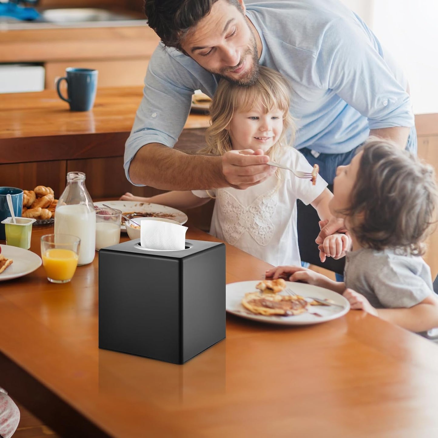 Modern Decorative Square Facial Storage Tissue Box Holder / Matte Black